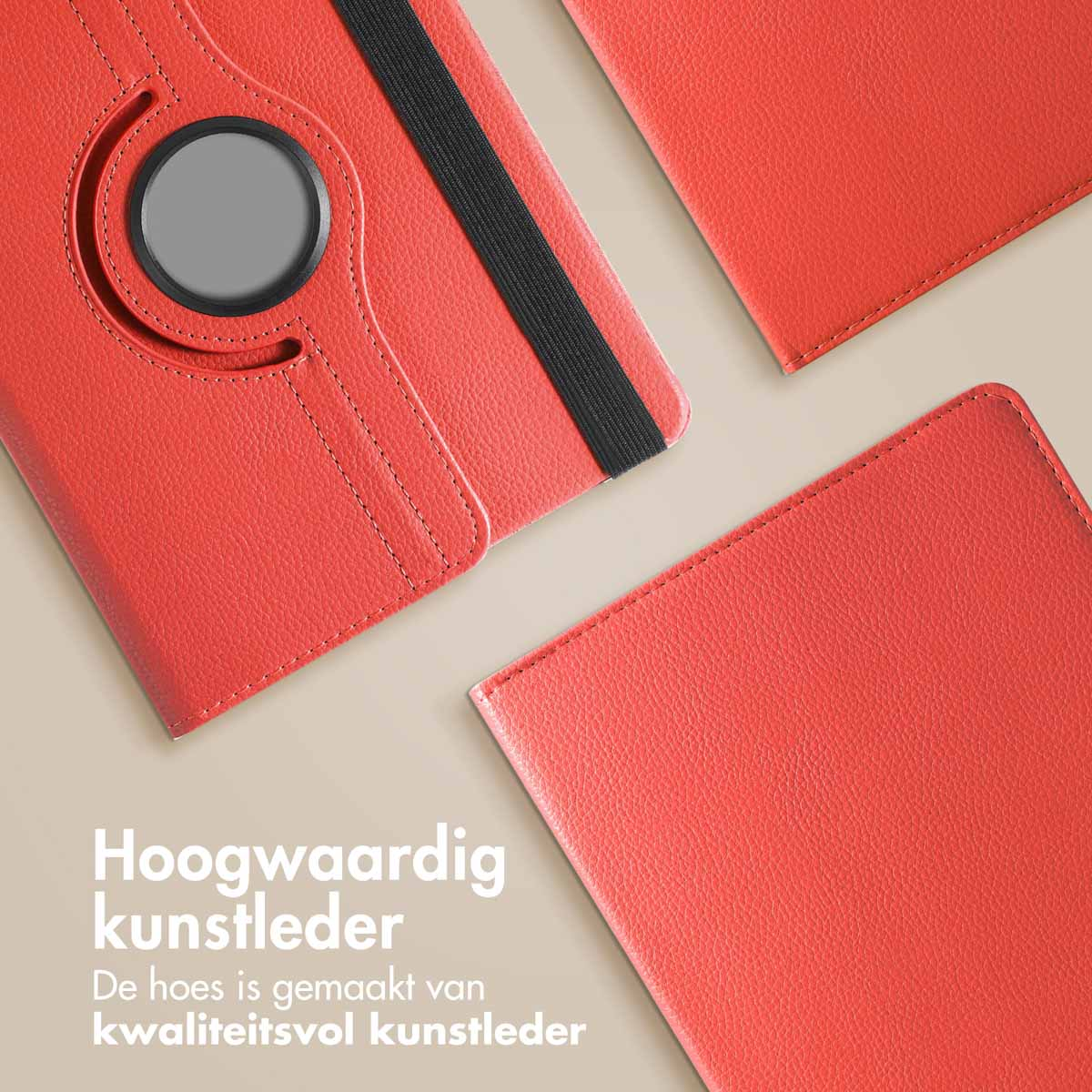Red tablet case with a textured surface. The case has a circular cutout for the camera.