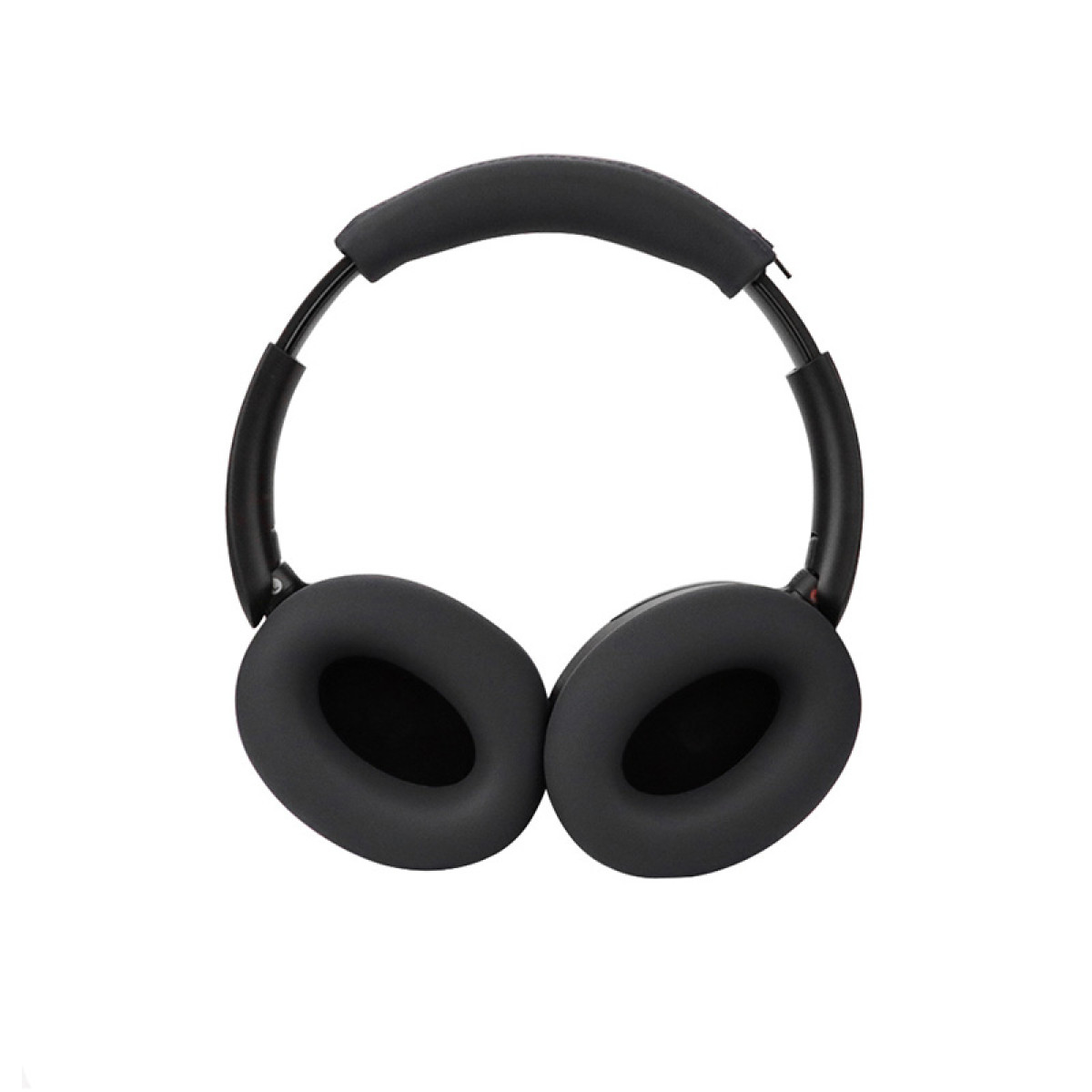 Czarne słuchawki. Konstrukcja nauszna, wyściełane nauszniki, czarny pałąk. Białe tło.