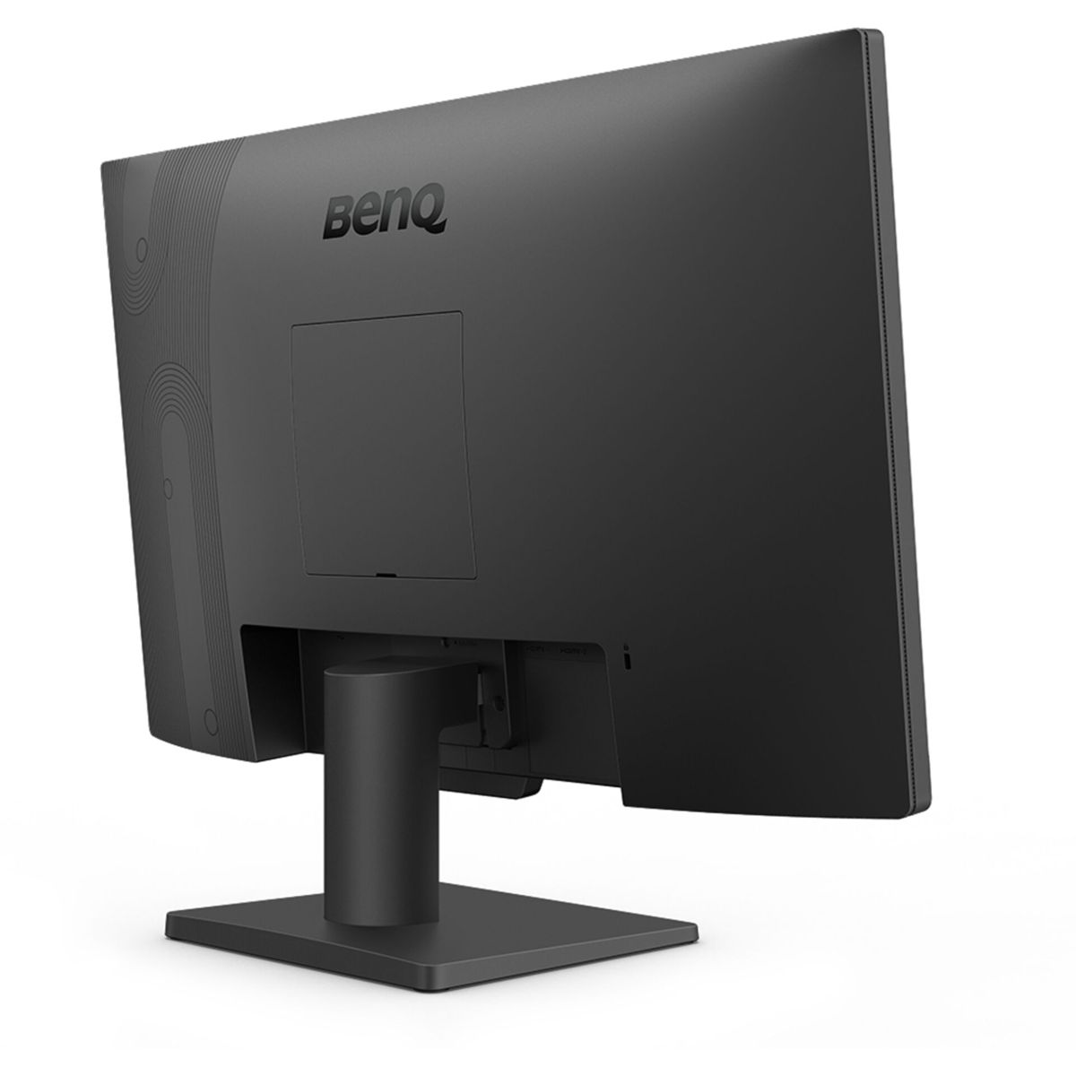 Widok z tyłu czarnego monitora ze stojakiem, marka to BenQ.