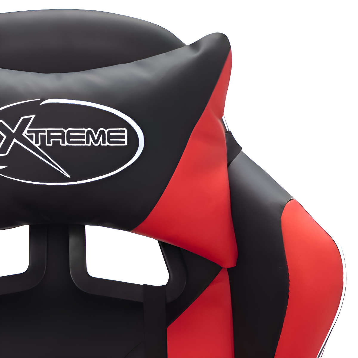 Gaming-Stuhl-Kopfstütze, schwarz-rotes Design. Xtreme-Logo sichtbar.