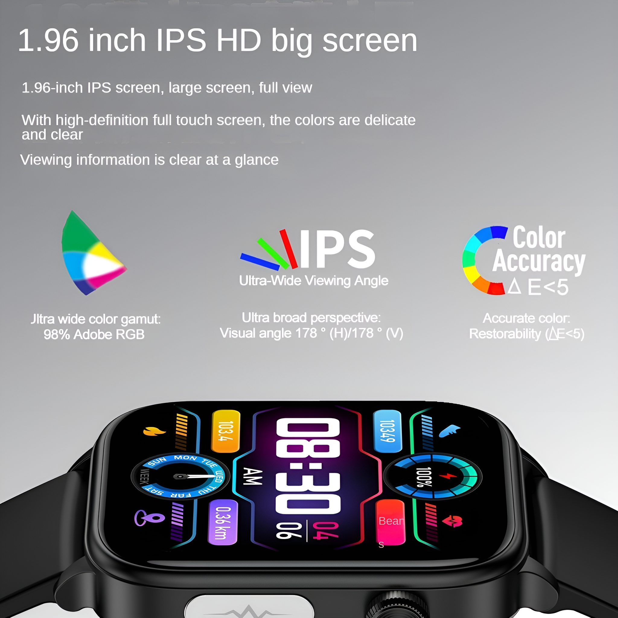 Smartwatch mit schwarzem Armband. Der Bildschirm zeigt Uhrzeit, Datum und andere Fitnessinformationen.