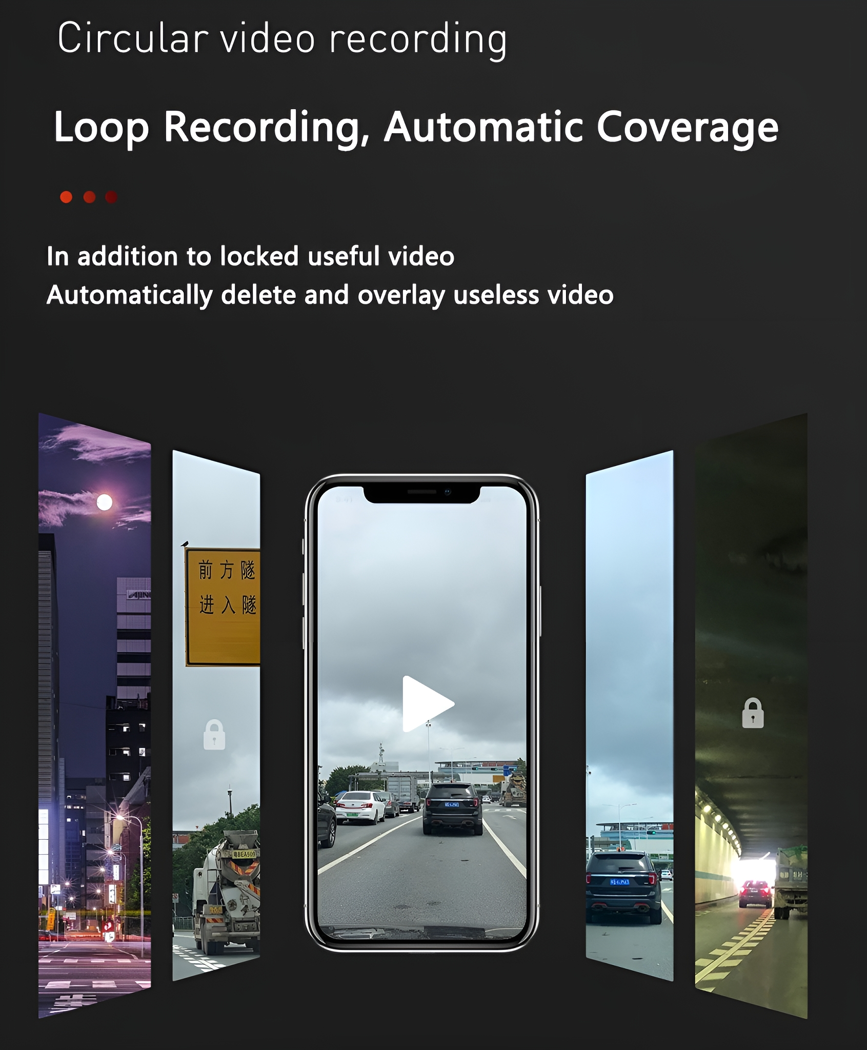 Ein Telefon, das Videoaufnahmen auf dunklem Hintergrund mit anderen Videos zeigt.