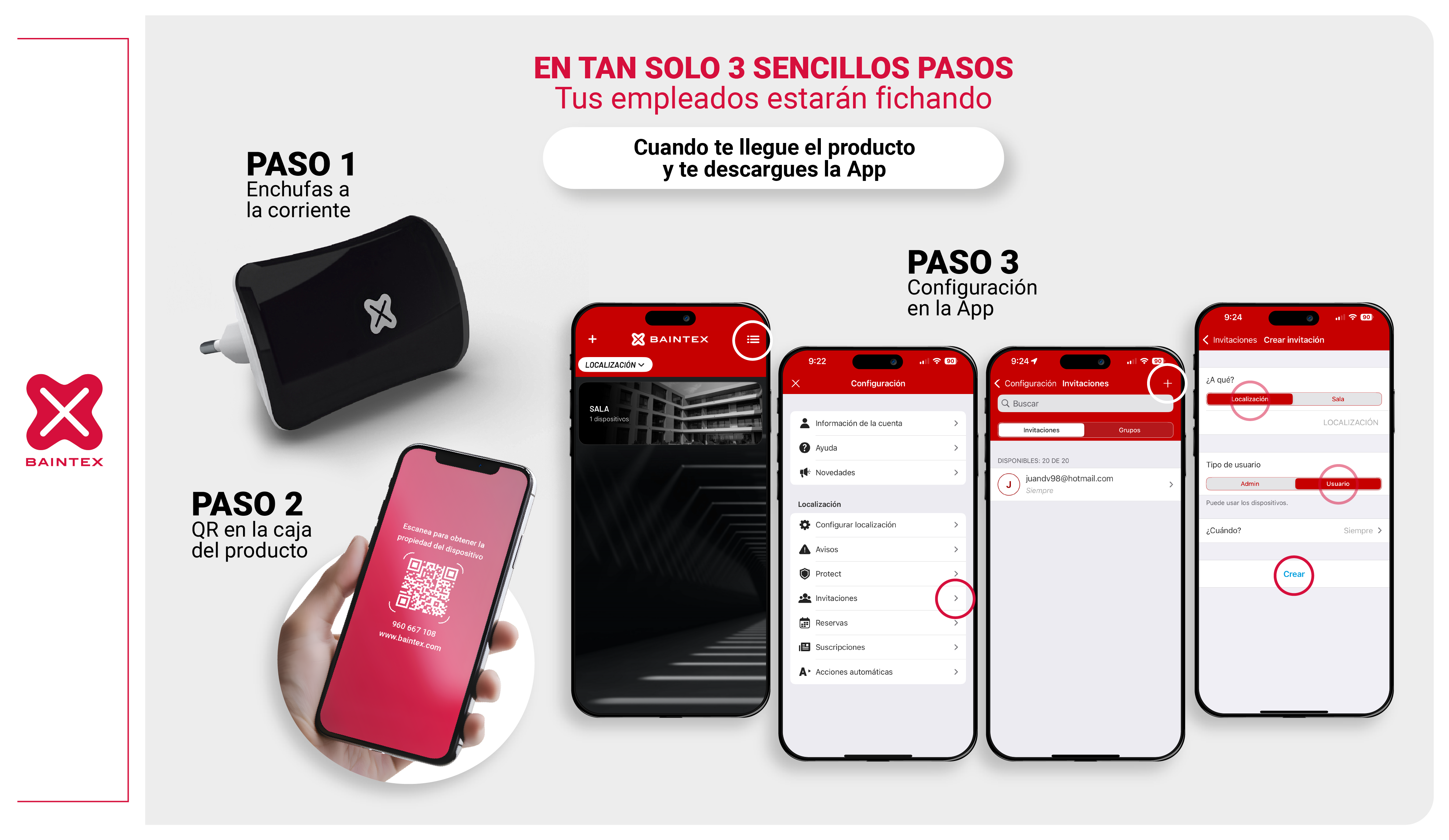 Diagrama que muestra cómo configurar un dispositivo con cargador y teléfono.