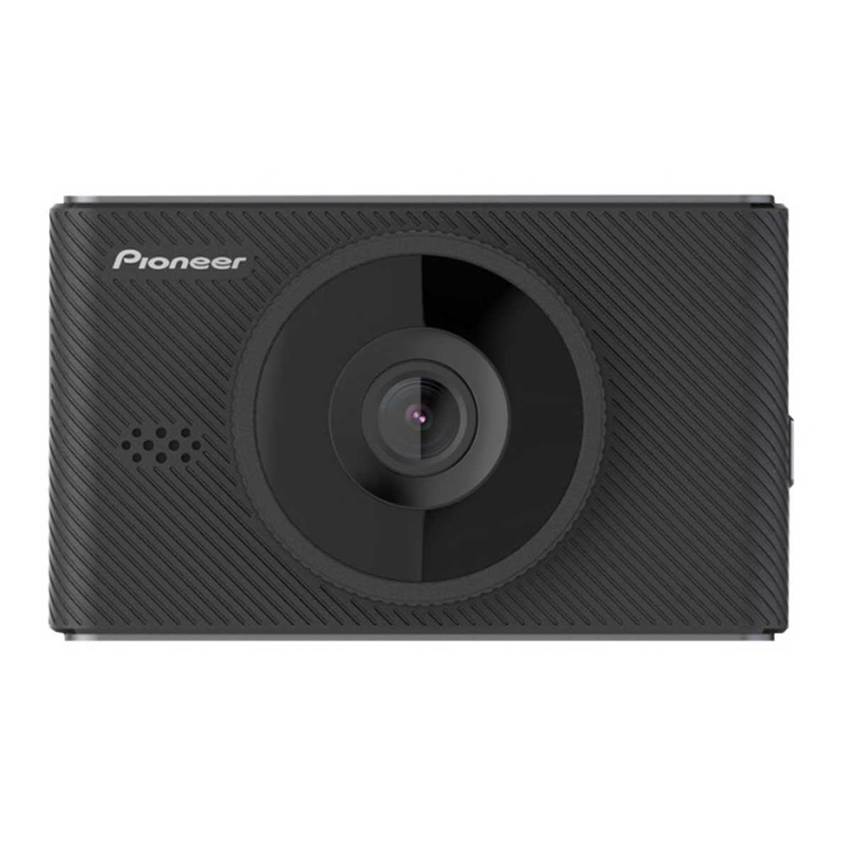 Eine schwarze Pioneer-Action-Kamera mit Objektiv, isoliert auf weißem Hintergrund.