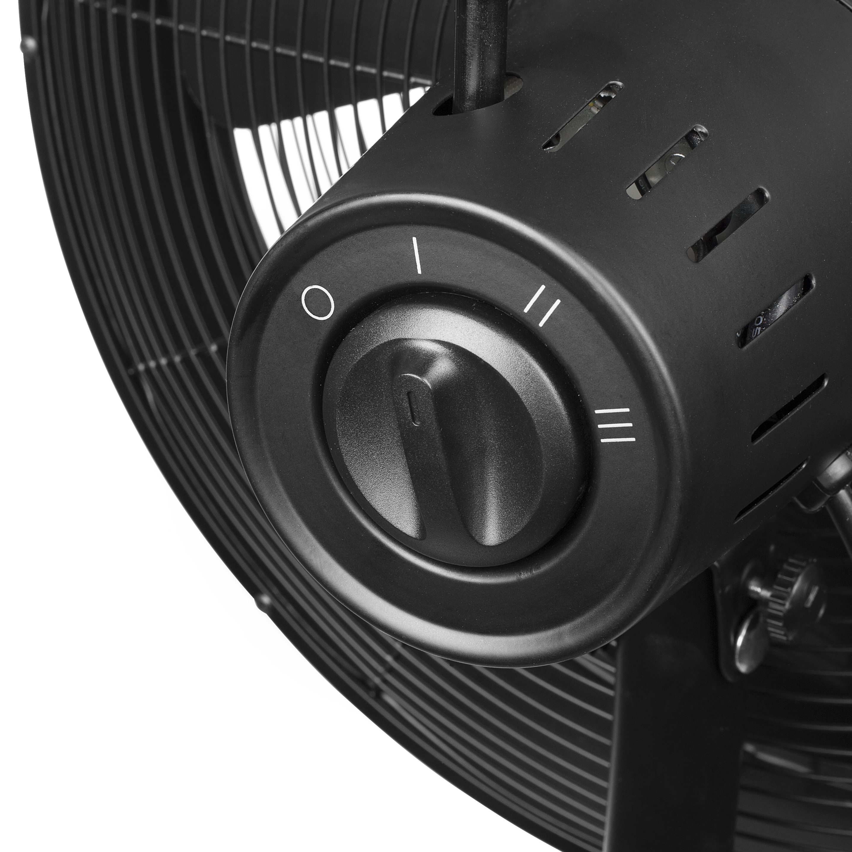 Primer plano del control de velocidad del ventilador. Dial muestra ajustes de 0 a 3, indicando niveles de velocidad.