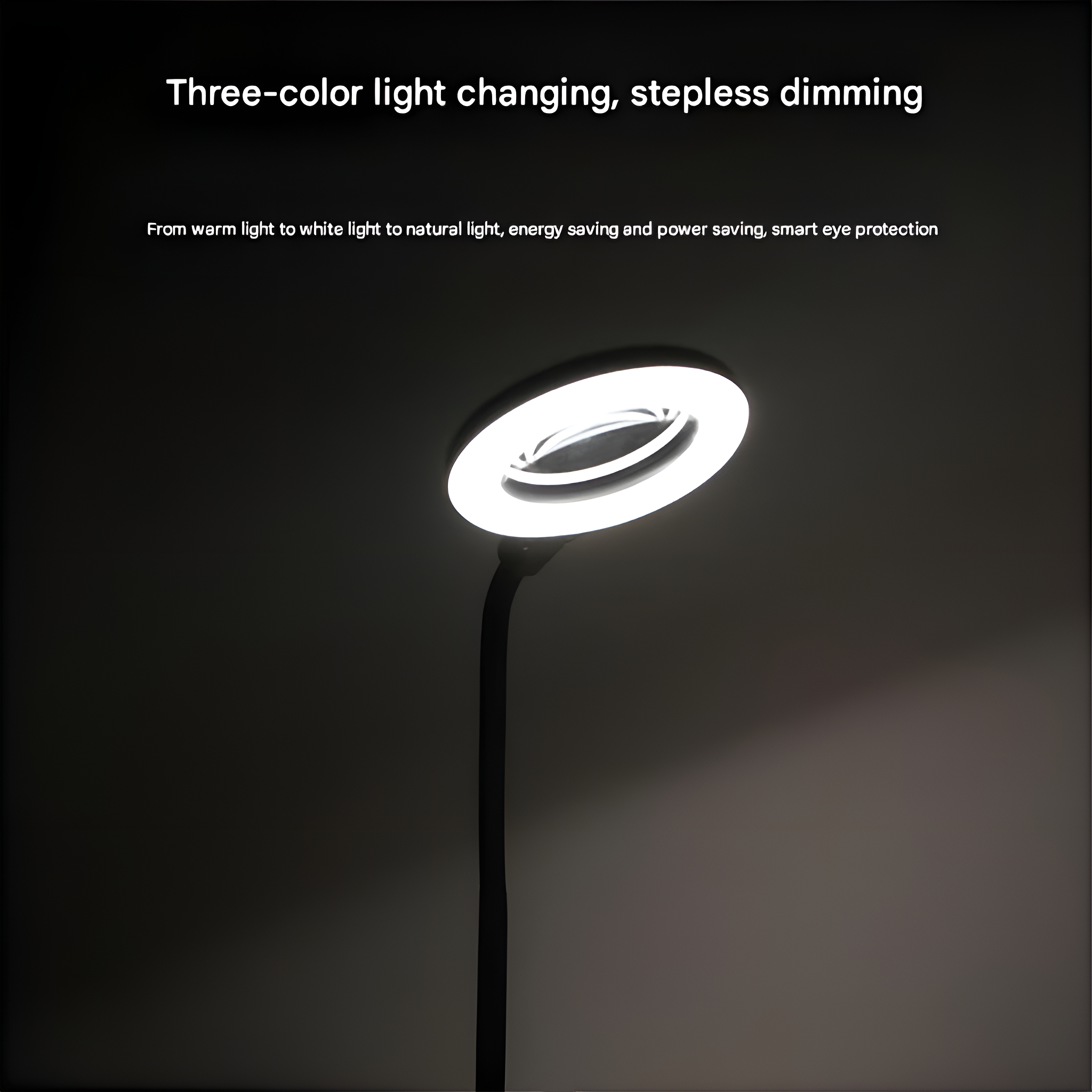 Ringlicht mit weißem Licht, das den Hintergrund beleuchtet, auf einem schwarzen Ständer.