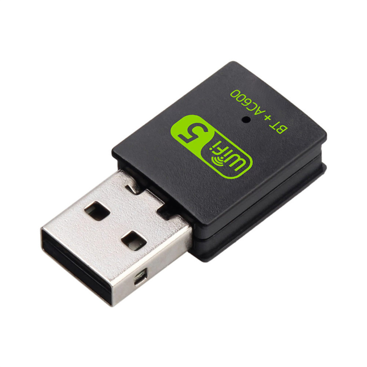 Ein schwarzer USB-WLAN-Adapter mit grünem Logo. Der Hintergrund ist weiß.