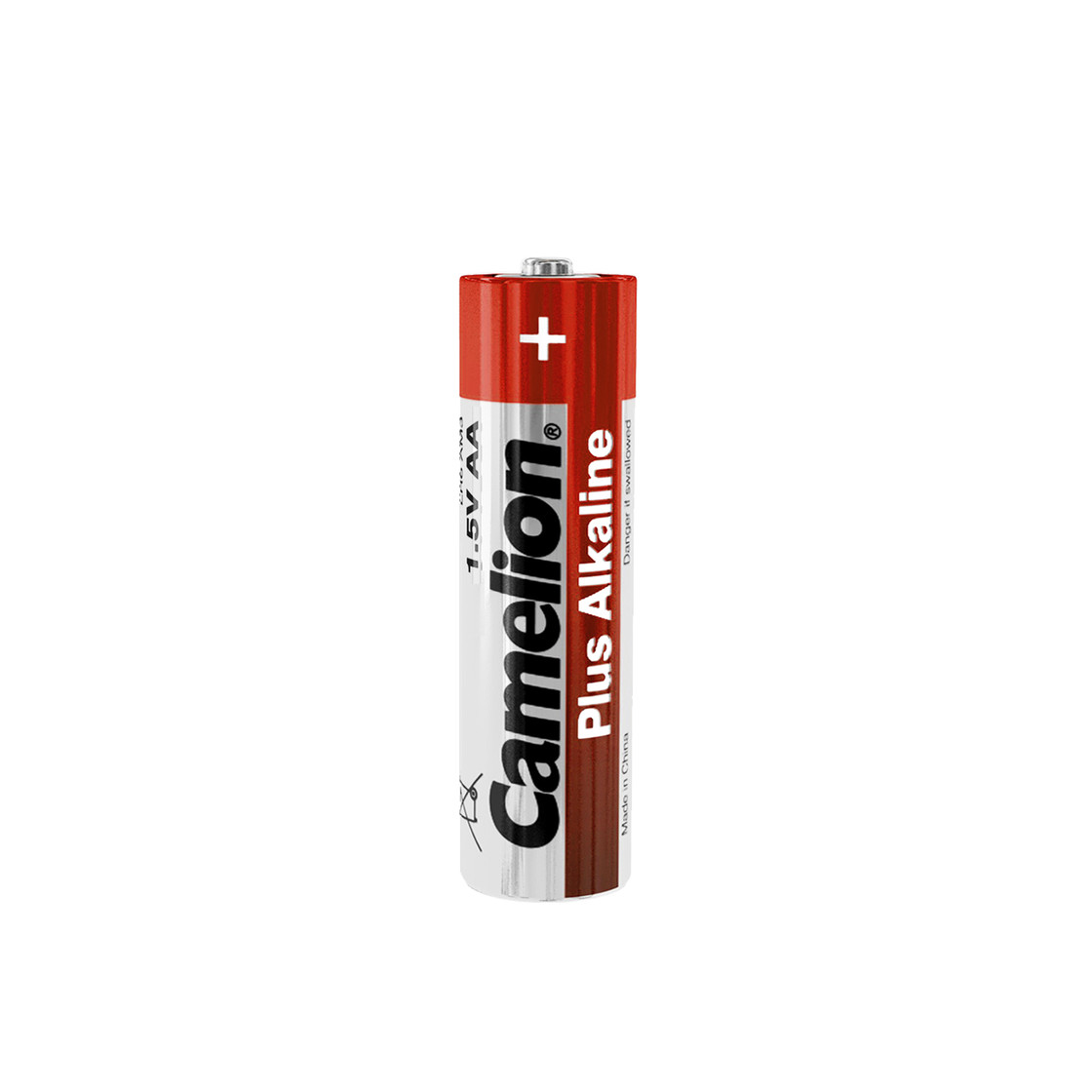 Singola batteria AA con parte superiore rossa e la scritta 'Camelion' stampata sopra.