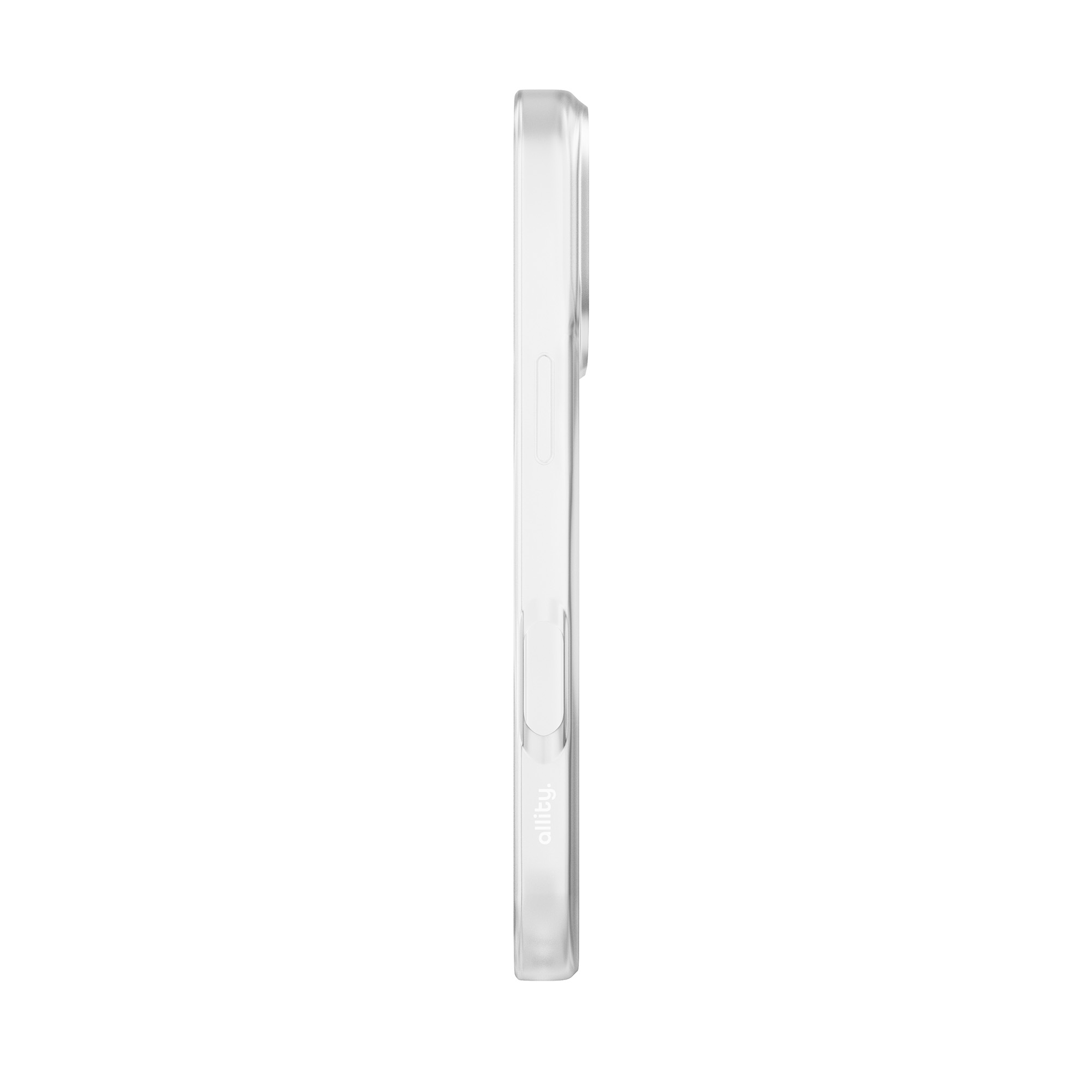 Przezroczyste etui na telefon, widok z boku. Etui jest przezroczyste. Marka to allitby.