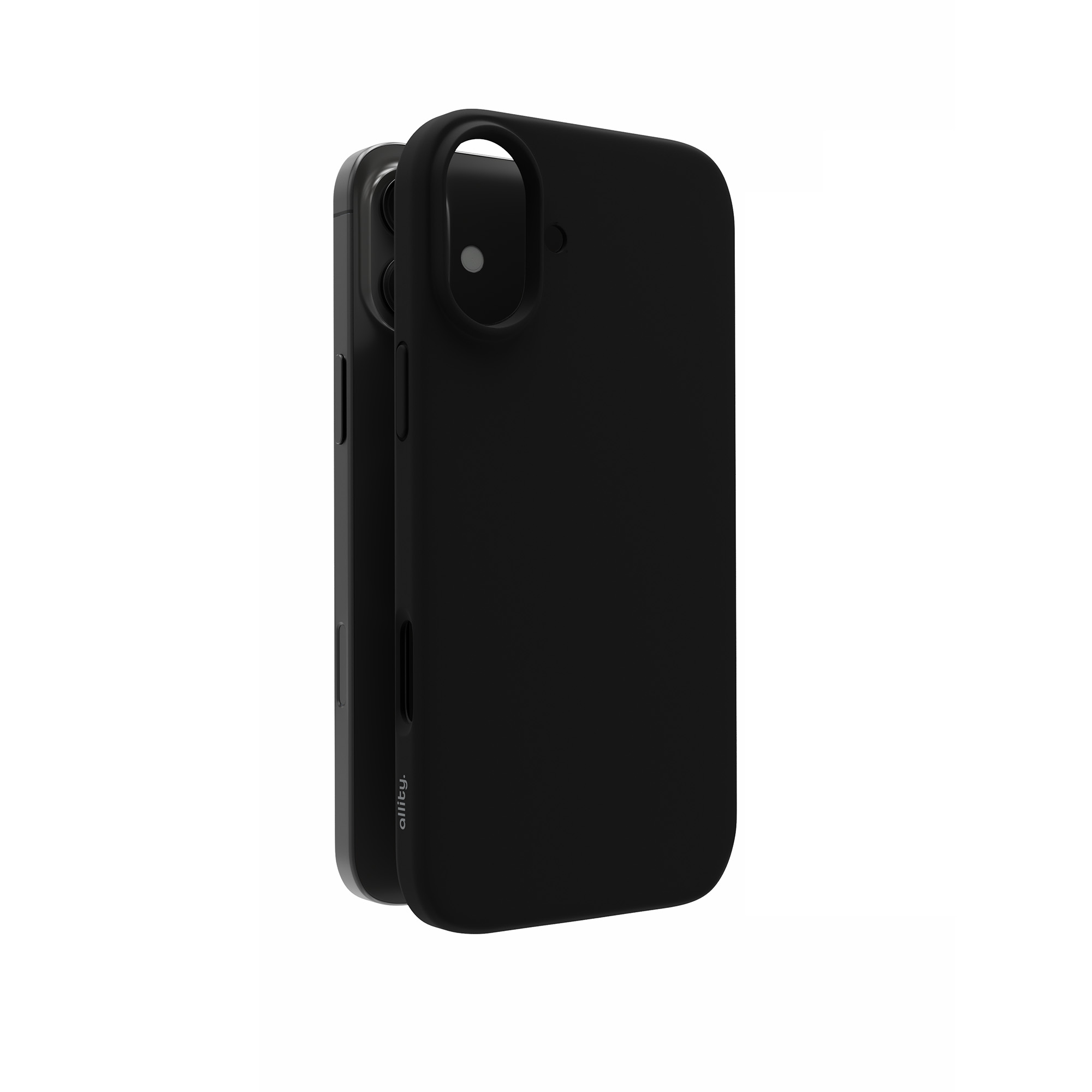 Dwa czarne etui na telefon na białym tle. Są eleganckie, zakrywając tył i boki telefonu.