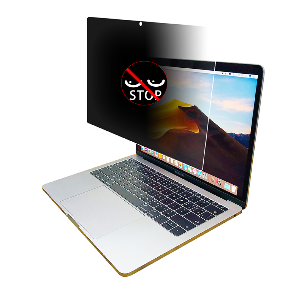Un laptop con protezione schermo. La protezione copre lo schermo del laptop.