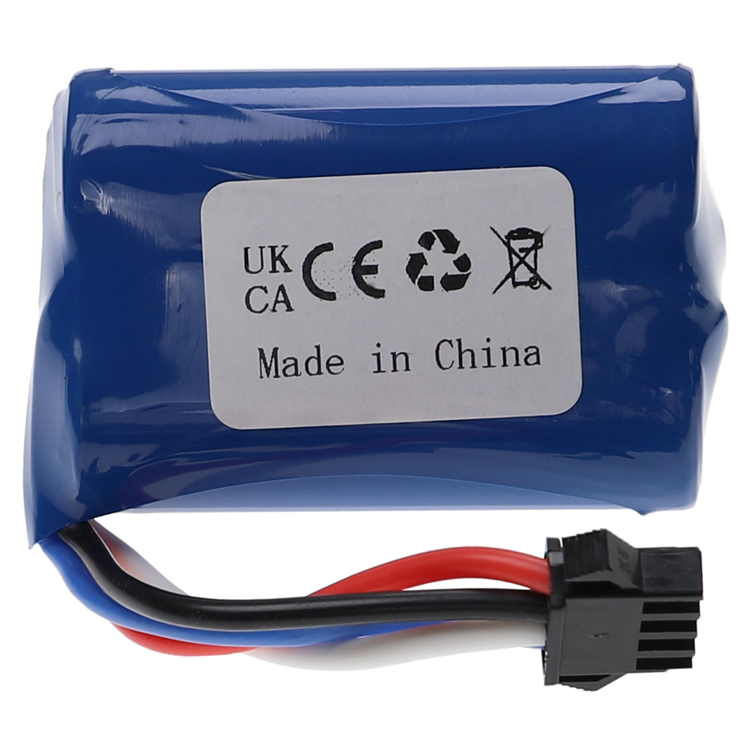 Eine blaue Batterie mit Etikett und Anschluss.