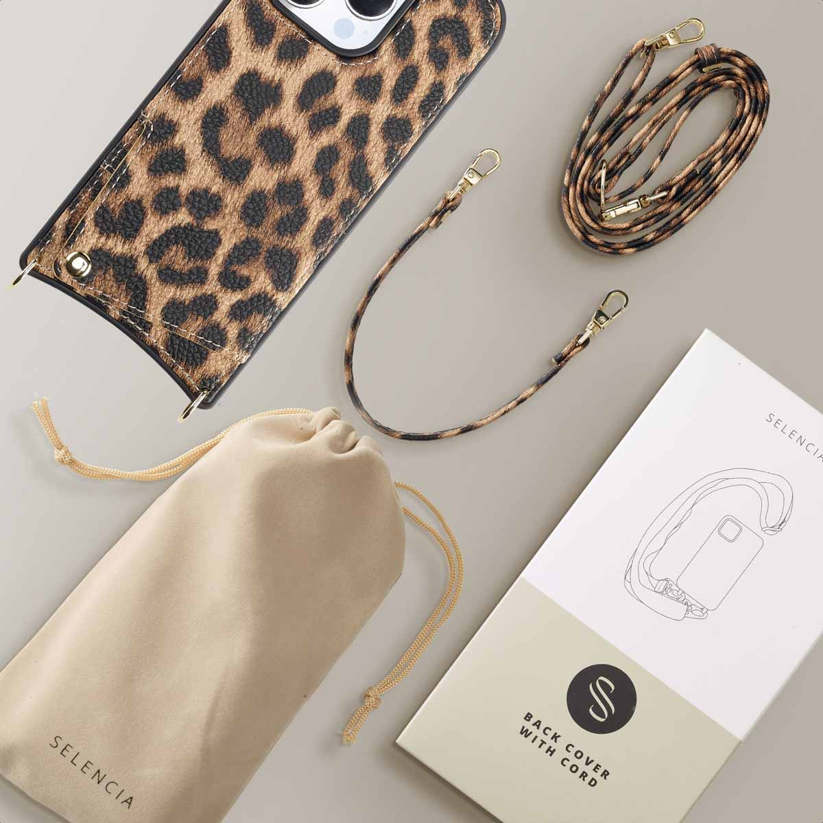 SELENCIA Nova Backcover met koord en pashouder - Geschikt voor Apple iPhone 16 Pro - Telefoonhoesje voor Apple iPhone 16 Pro Meerkleurig