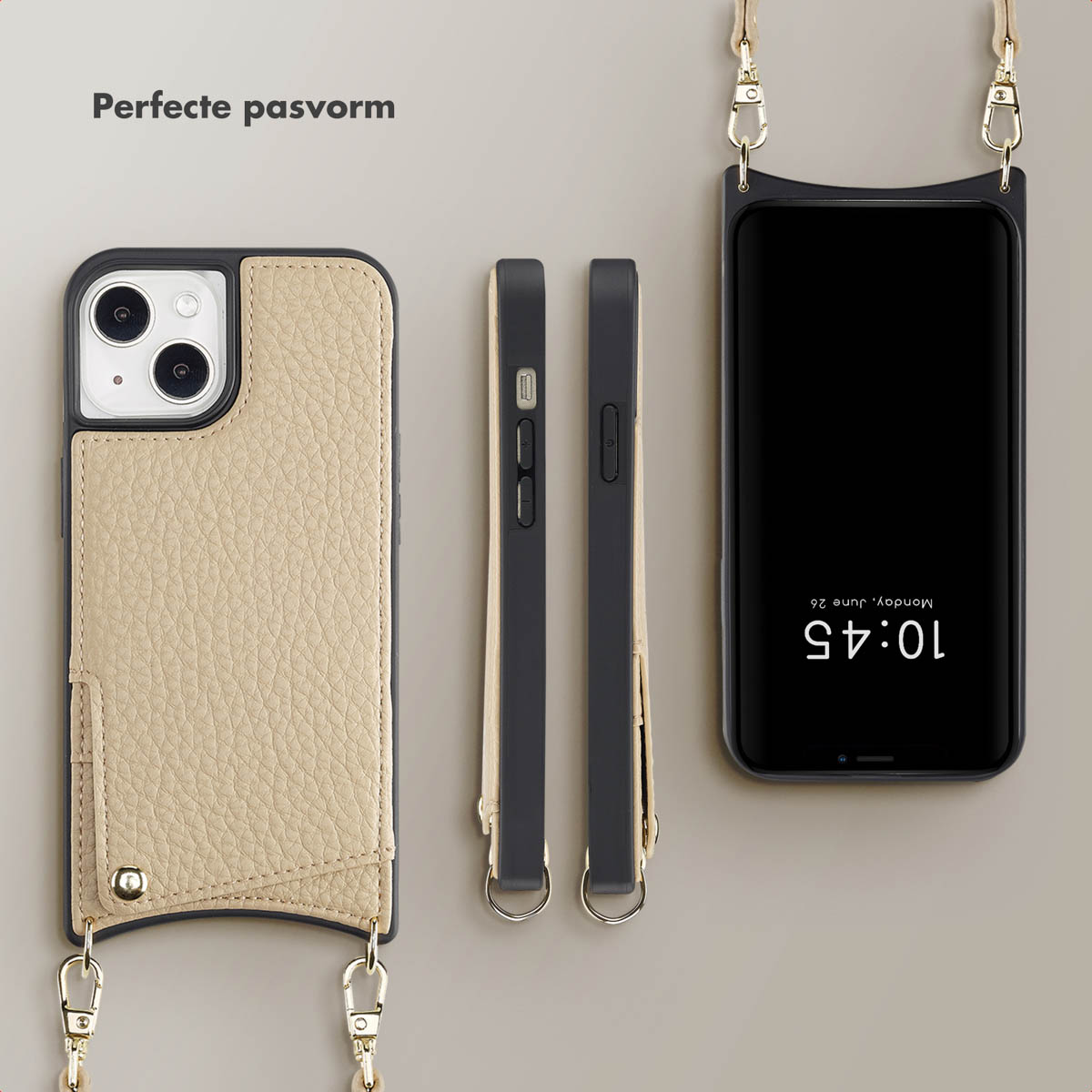 SELENCIA Coque avec lanière compatible avec iPhone 13/ iPhone 14 Étui de Téléphone voor Apple iPhone 13/ iPhone 14 Beige