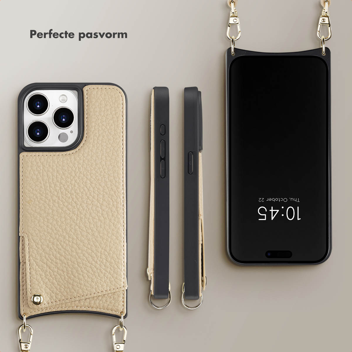 SELENCIA Coque avec lanière compatible avec iPhone 15 Pro Max Étui de Téléphone voor Apple iPhone 15 Pro Max Beige