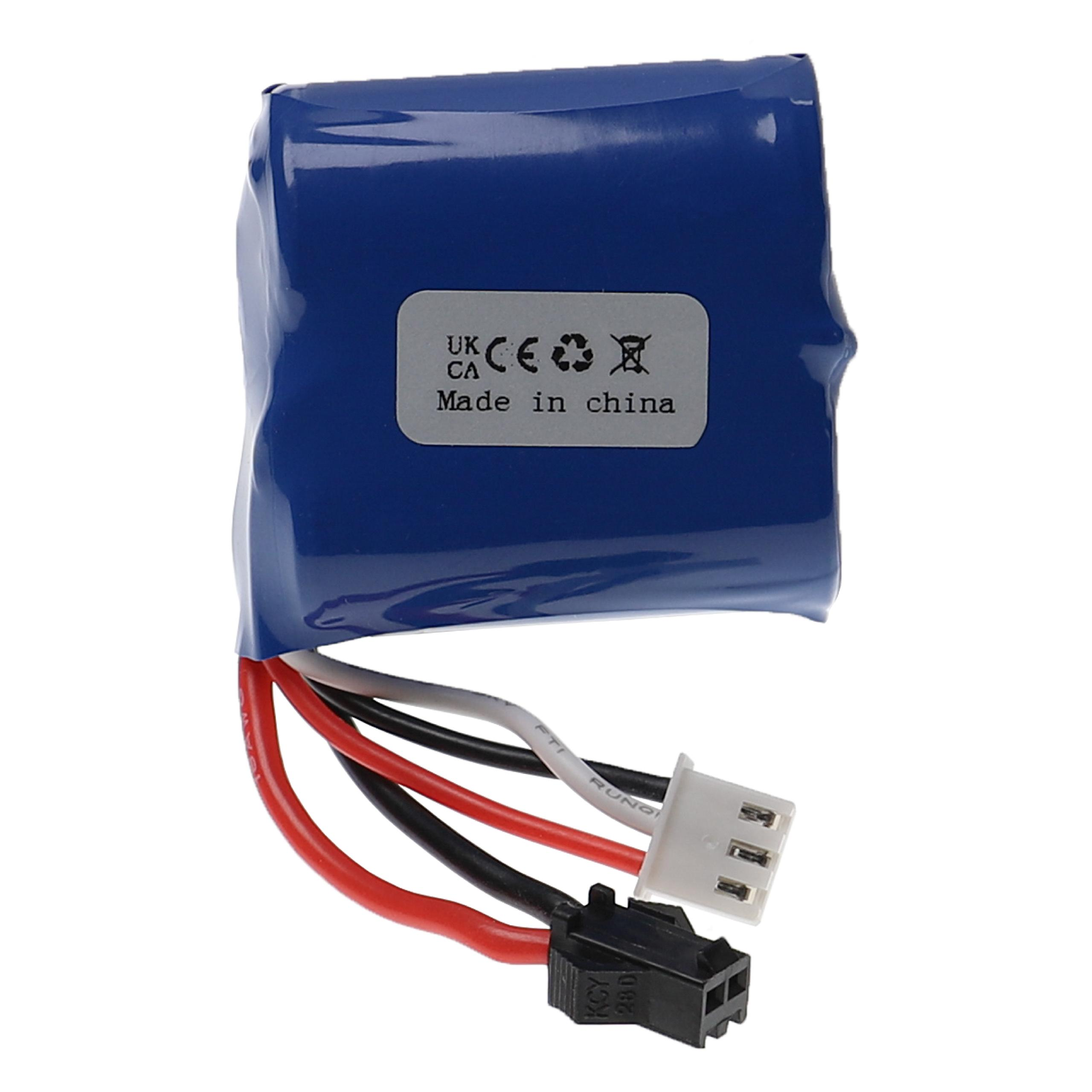Ein blaues, rechteckiges Batteriepaket mit drei farbigen Drähten und Anschlüssen.
