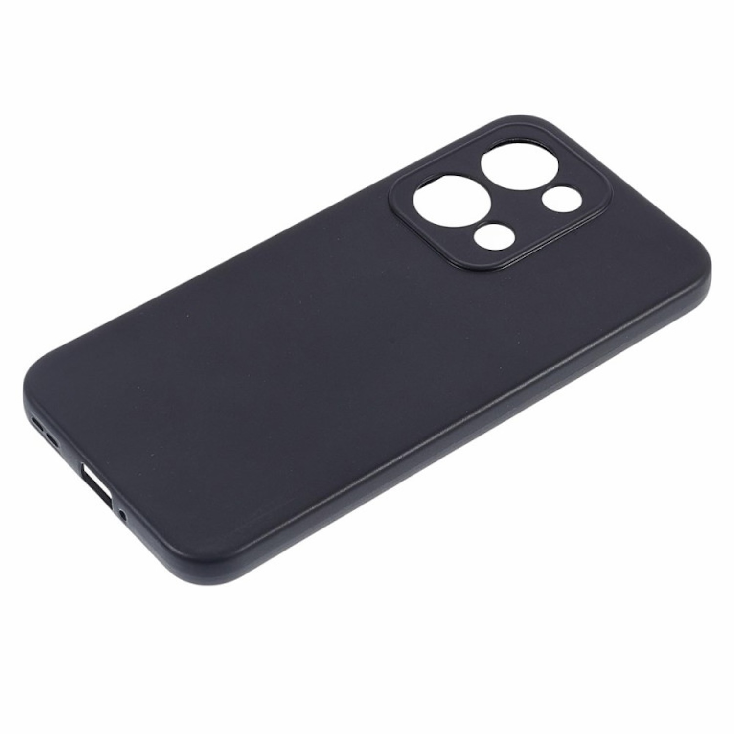 Funda negra para teléfono con recortes para la cámara.