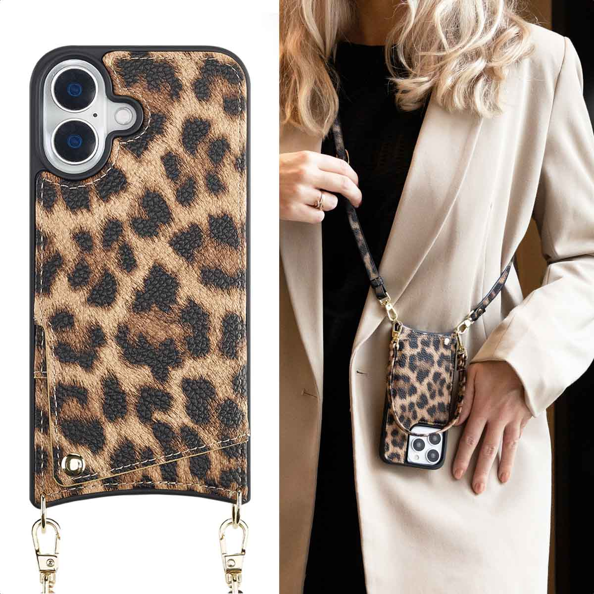 SELENCIA Nova Backcover met koord en pashouder - Geschikt voor Apple iPhone 16 - Telefoonhoesje voor Apple iPhone 16 Meerkleurig