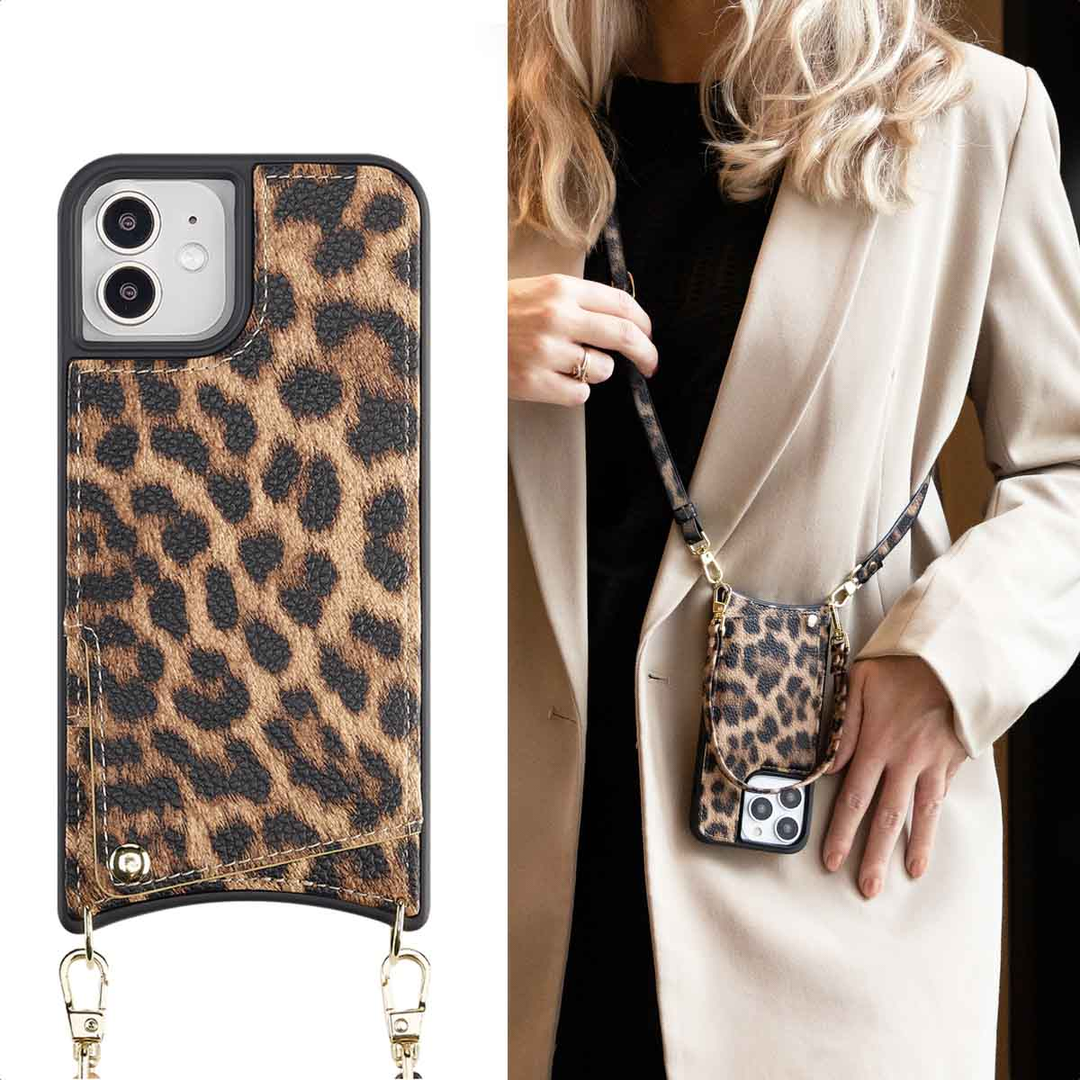 SELENCIA Nova Backcover met koord en pashouder - Geschikt voor Apple iPhone 12 (Pro) - Telefoonhoesje voor Apple iPhone 12/ iPhone 12 Pro Meerkleurig