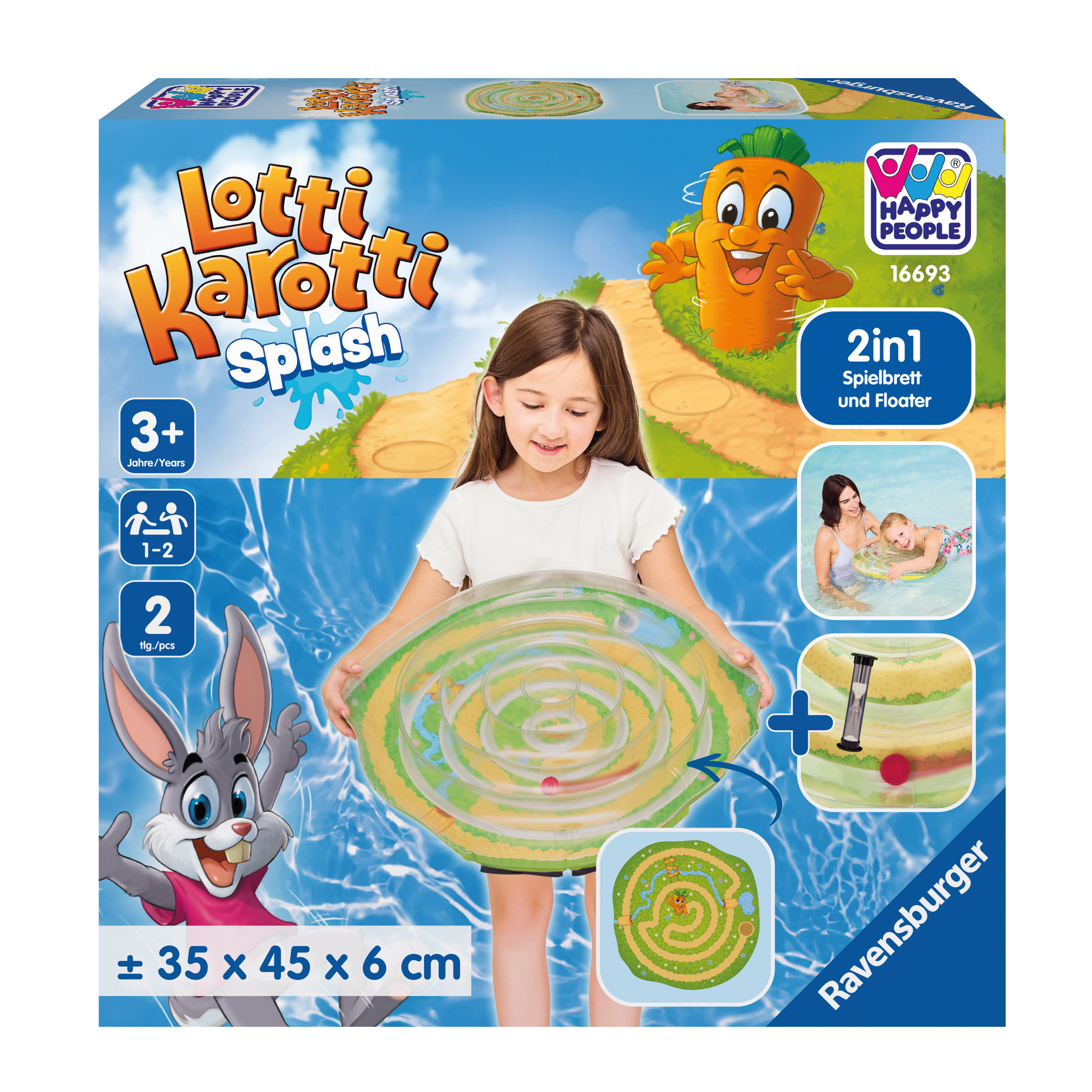 Ein Kind und eine Frau im Pool mit einem Spielzeug. Das Spielzeug hat ein Labyrinth-Design.