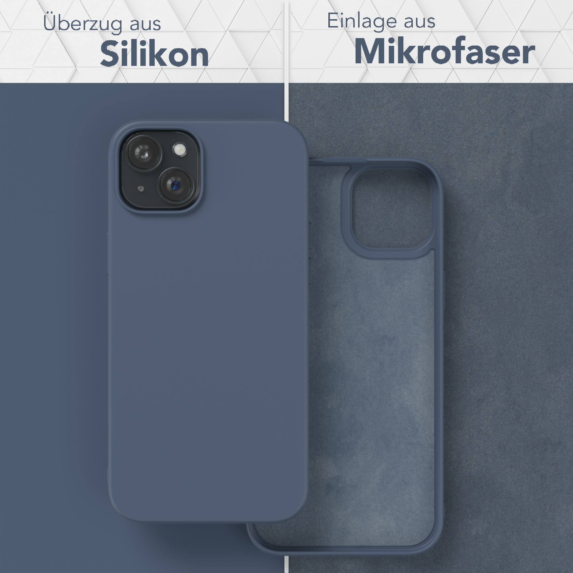 Eine blaue Handyhülle, mit Silikonhülle und Mikrofaserfutter.