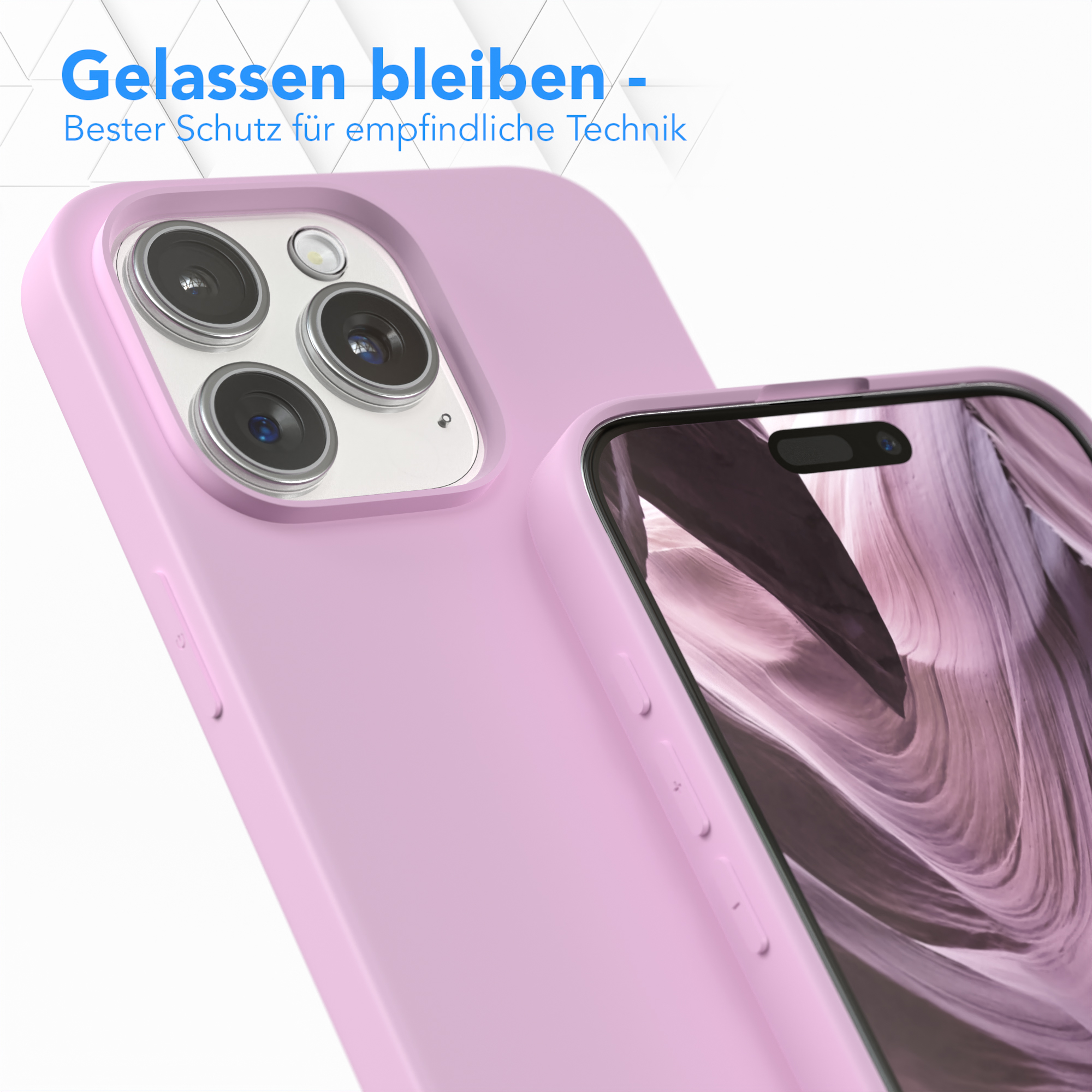 Ein Telefon lädt auf einem kabellosen Ladepad, mit einer Tasse und Pflanzen in der Nähe.