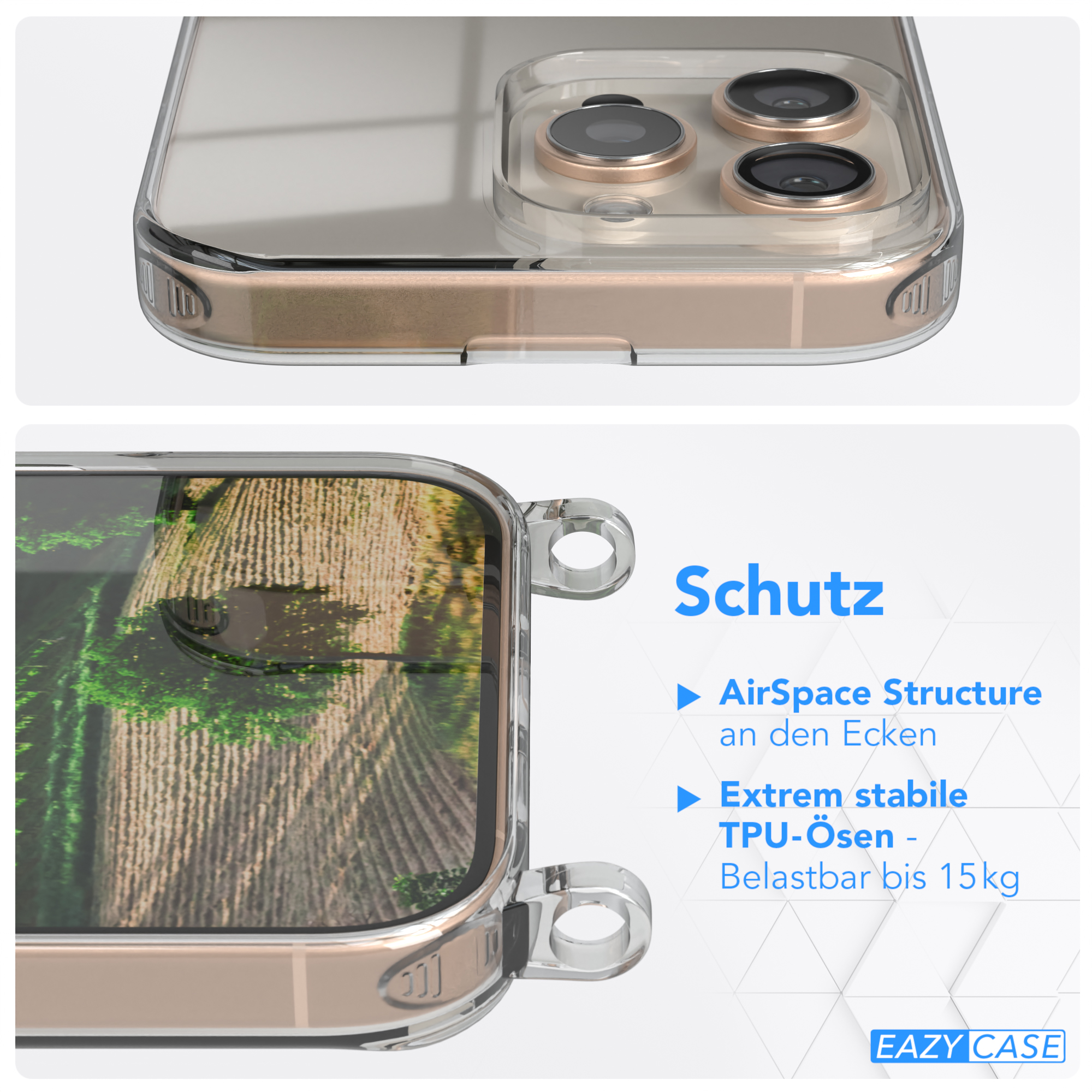 Transparente Handyhülle mit Baumstamm-Motiv. Die Hülle hat Aussparungen für Kamera und Knöpfe.