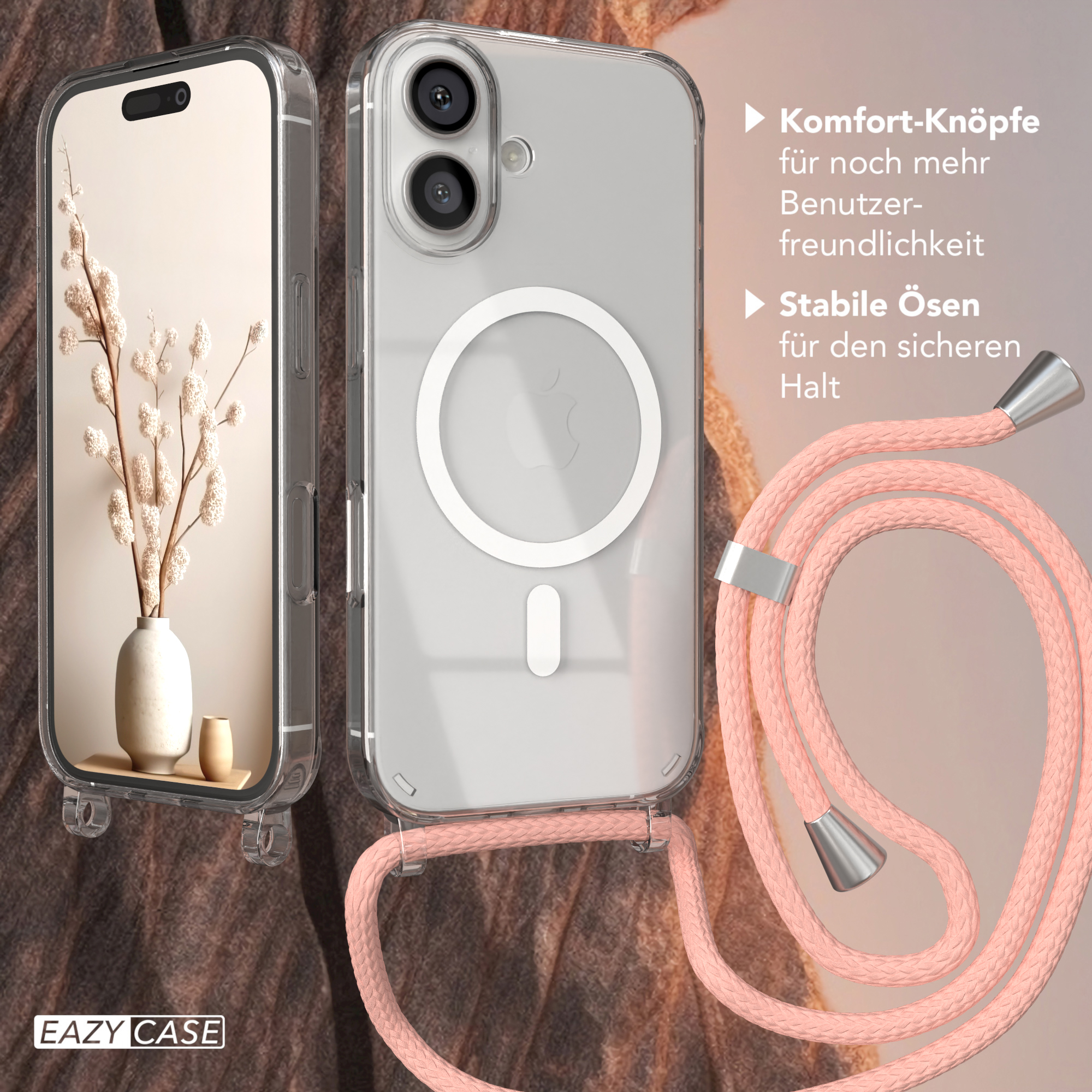 Handyhülle mit Telefon darin. Ein Schlüsselband ist ebenfalls vorhanden.