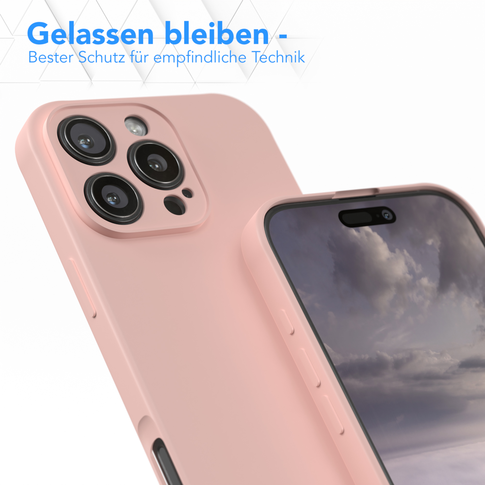 Rosa Handyhülle mit Telefon, das einen Bildschirm zeigt, Schutz und Design betonend.