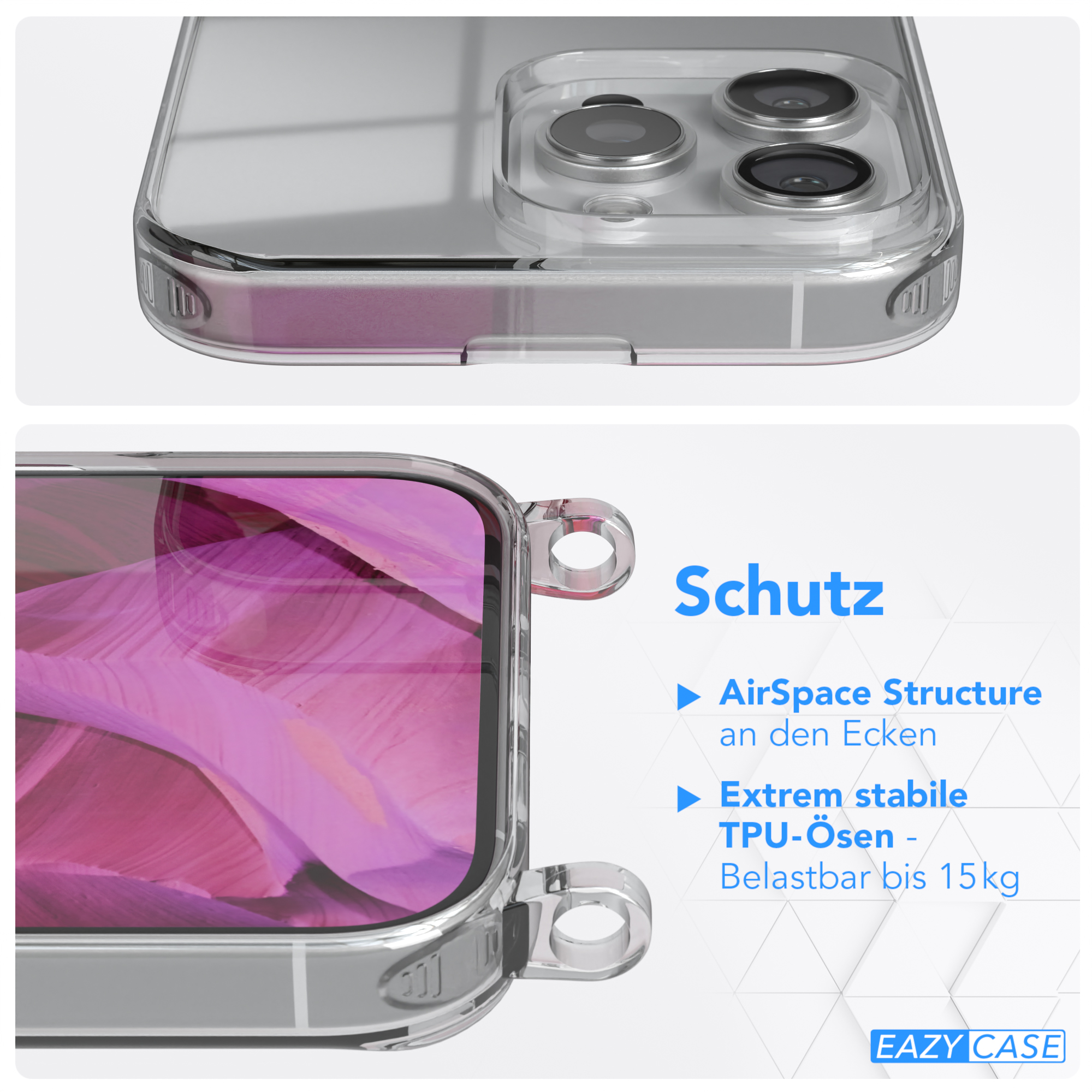 Eine Handyhülle mit Details. Die Hülle ist transparent und hat eine Hülle mit dem Telefon darin.