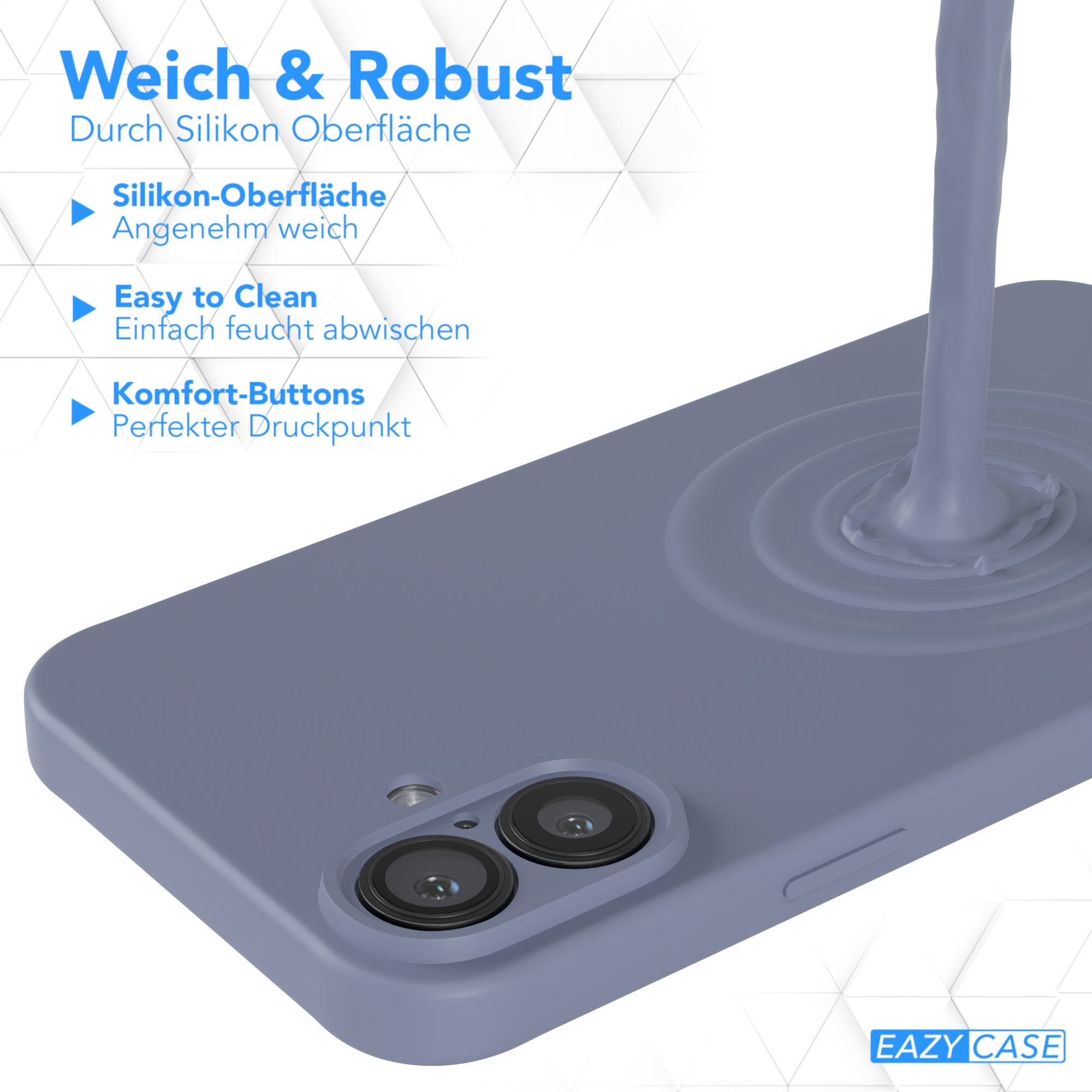 Eine blaue Handyhülle mit Telefon und Text.