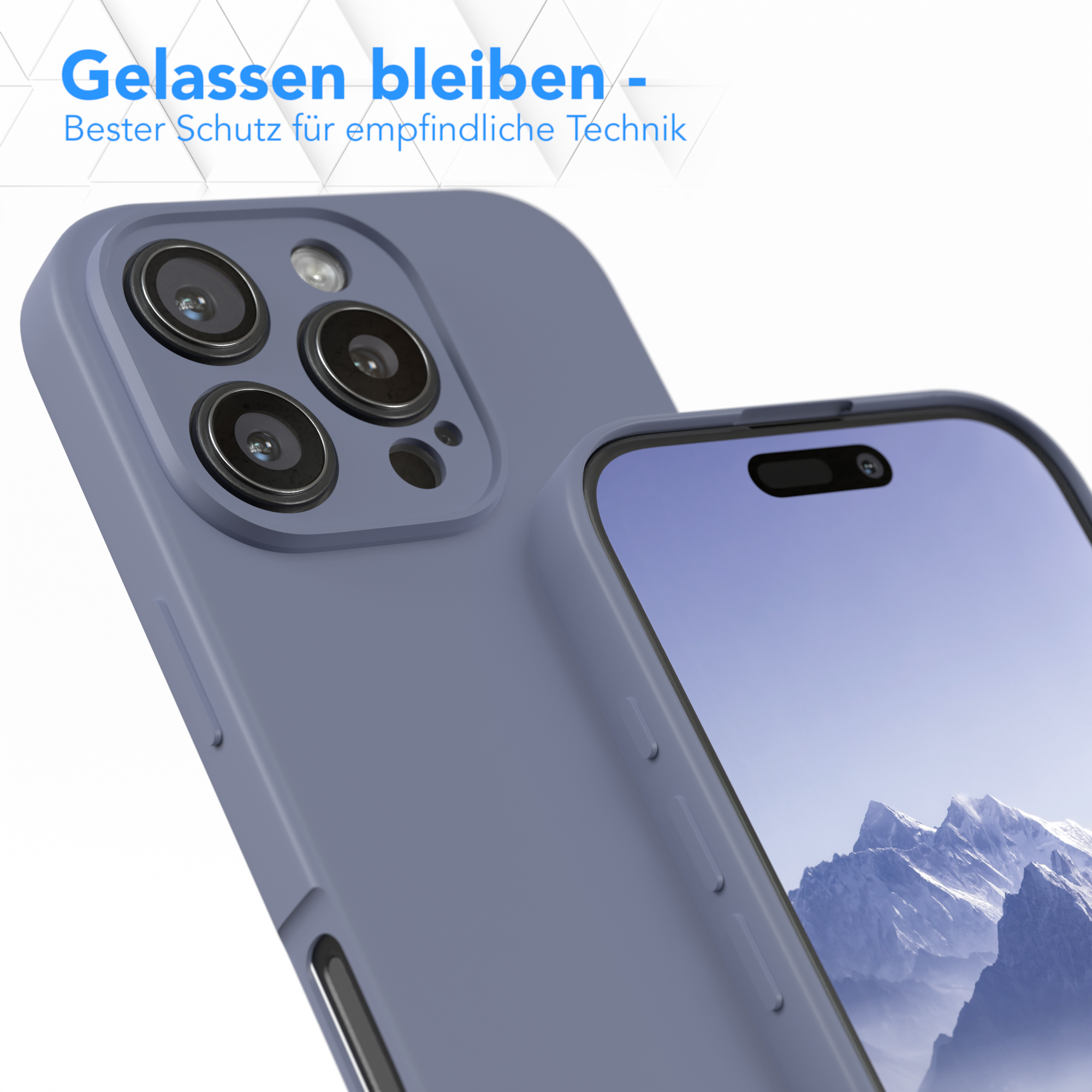 Nahaufnahme einer blauen Handyhülle mit sichtbarer Handykamera.