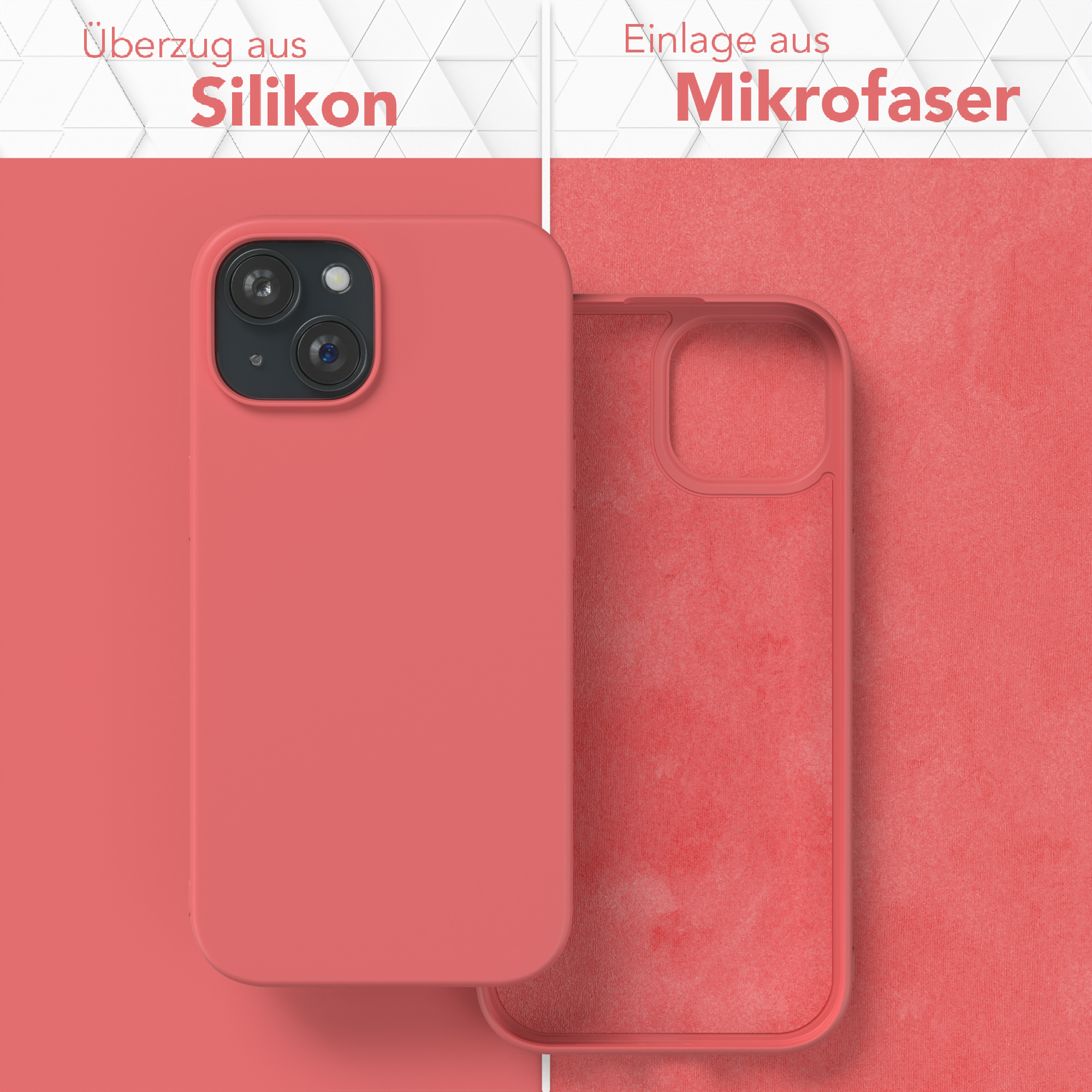 Zwei Handyhüllen nebeneinander. Eine ist rot, die andere transparent.