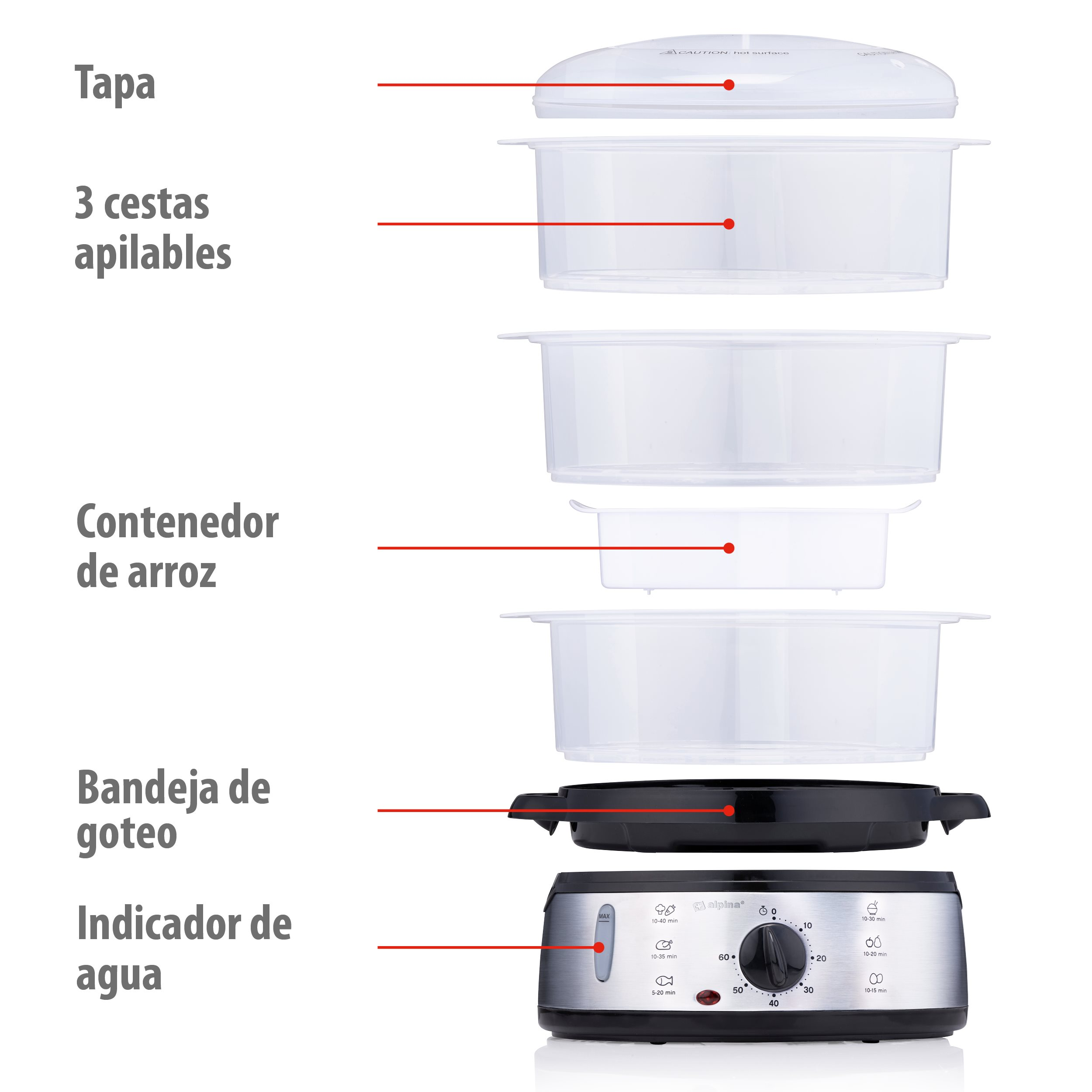 ALPINA MEAST4440/002 Dampfgarer (800 Watt, Grau)