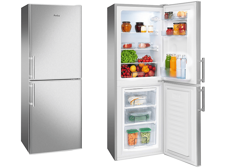 AMICA KGC 384 111 E Kühl-/Gefrierkombination (B, 94 kWh, 1480 mm hoch, Edelstahloptik)