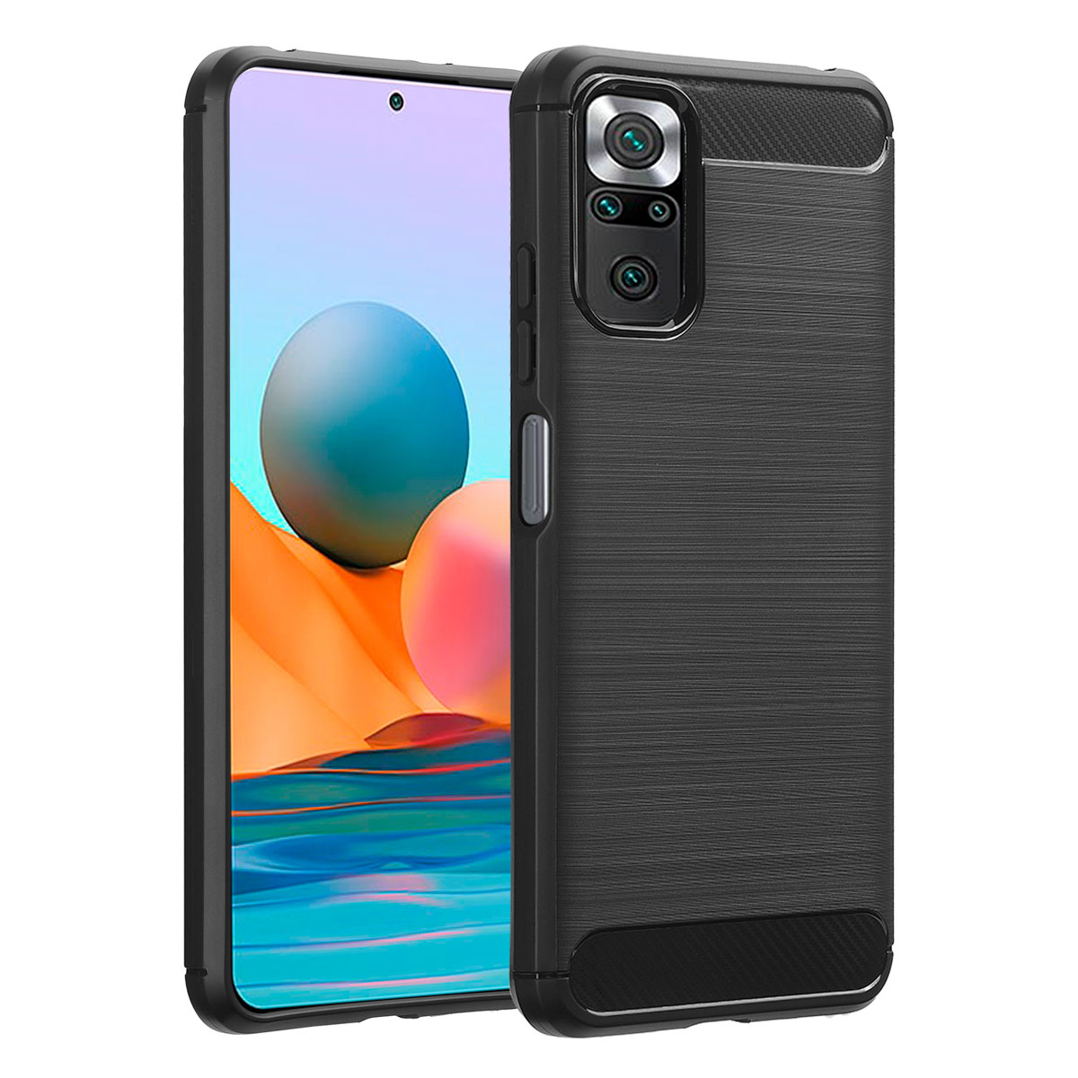 Zwarte telefoonhoes. De hoes wordt voor een telefoon getoond.