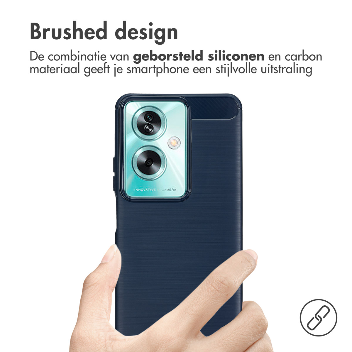 Telefoonhoesje met een geborsteld ontwerp en een telefoon erin.