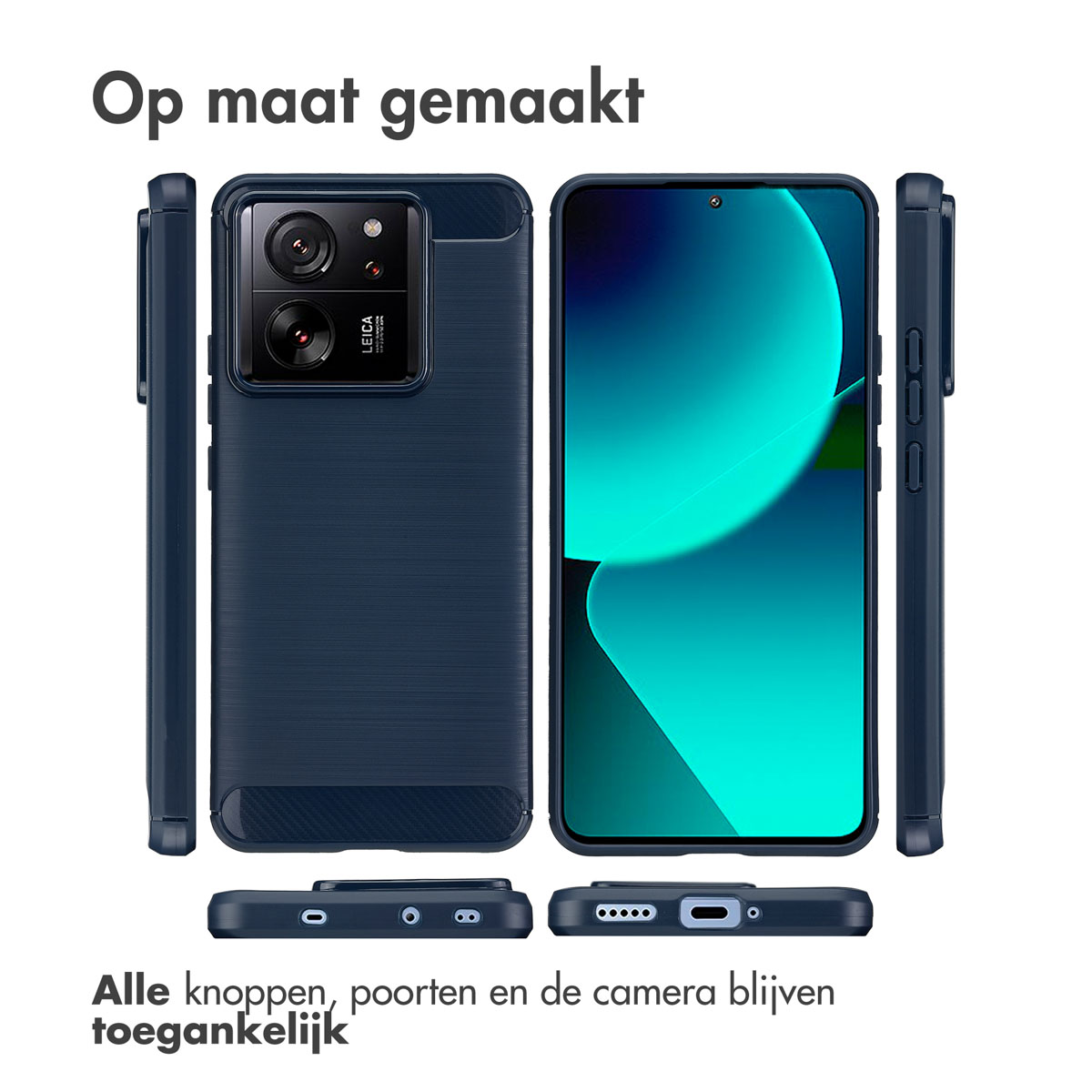 Coque de téléphone avec plusieurs vues, tous les boutons et ports accessibles.