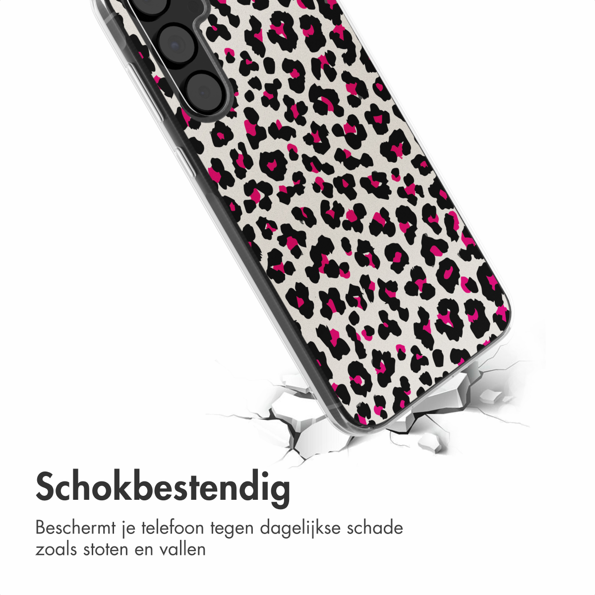Telefoonhoesje met luipaardprint, met schokbestendigheid bij impact.