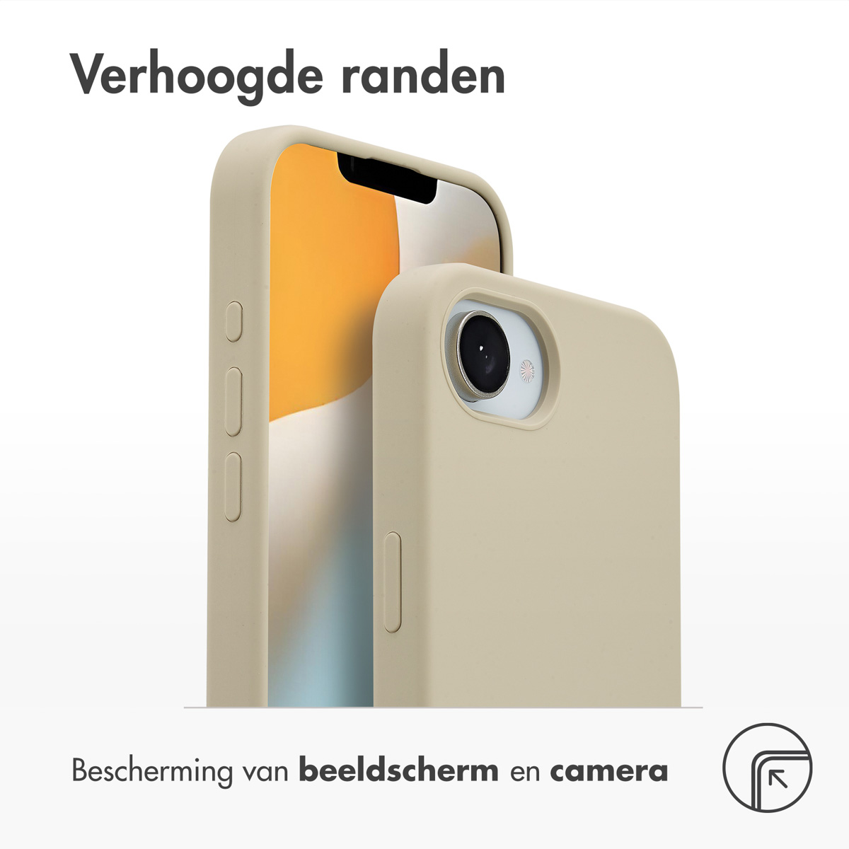 Telefoonhoesje op een telefoon, met verhoogde randen voor scherm- en camerabescherming.