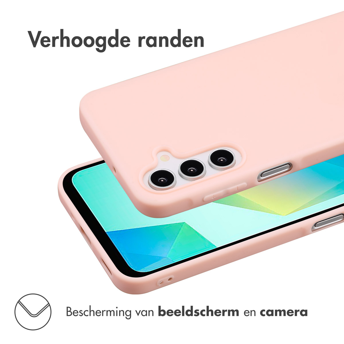 Rosa Handyhülle mit Telefon. Die Hülle hat erhöhte Ränder.