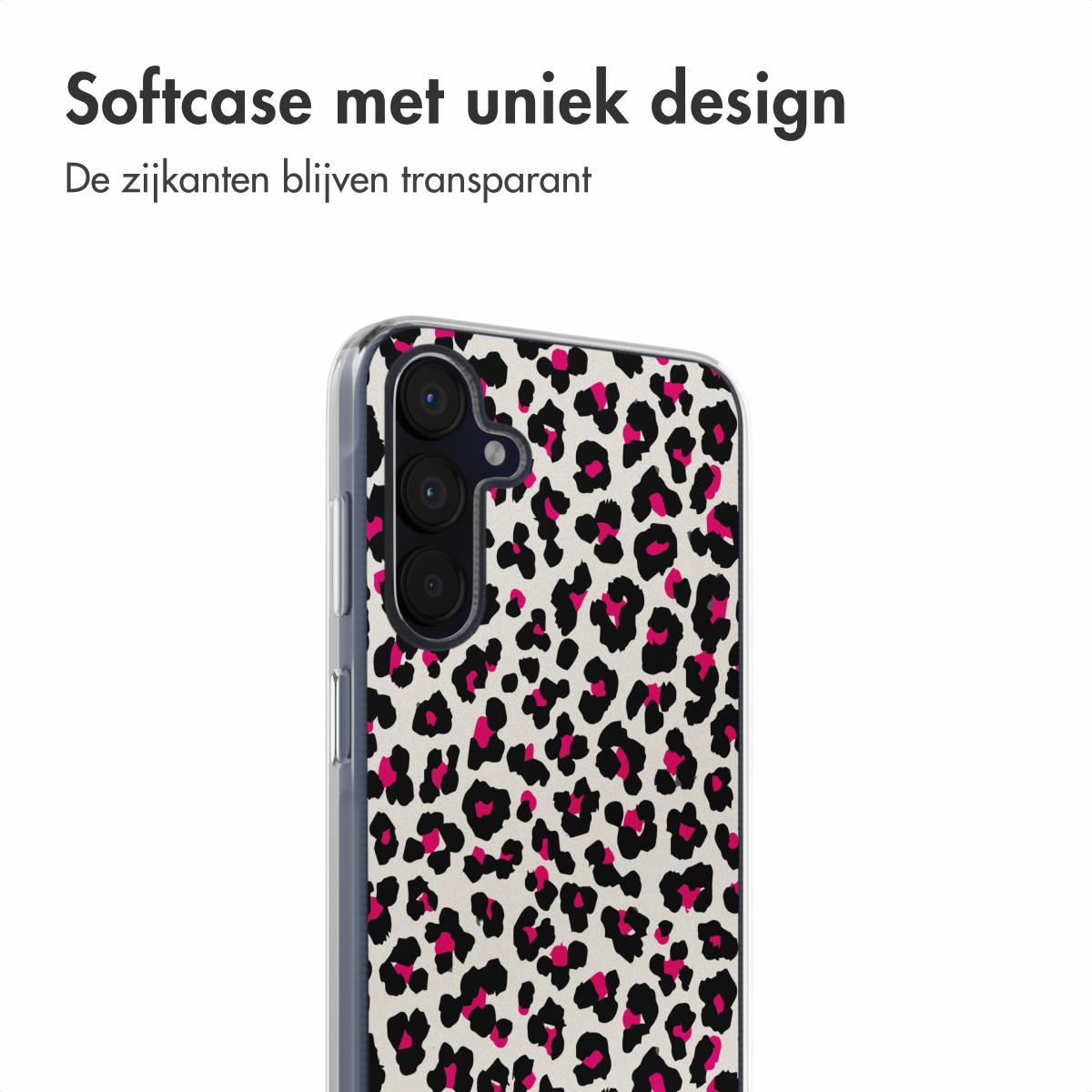 Coque de téléphone à motif léopard. Les bords sont transparents.