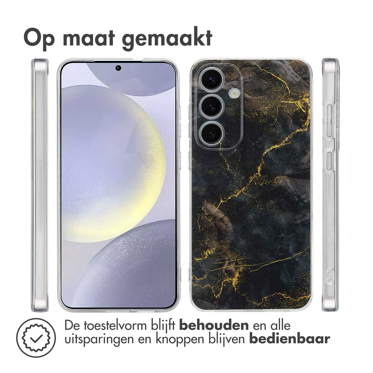 Un téléphone et des étuis, avec un étui à droite et un téléphone à gauche, avec un fond blanc.