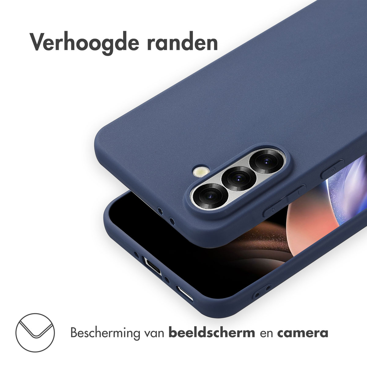 Coque de téléphone bleue sur un téléphone. Bords surélevés.