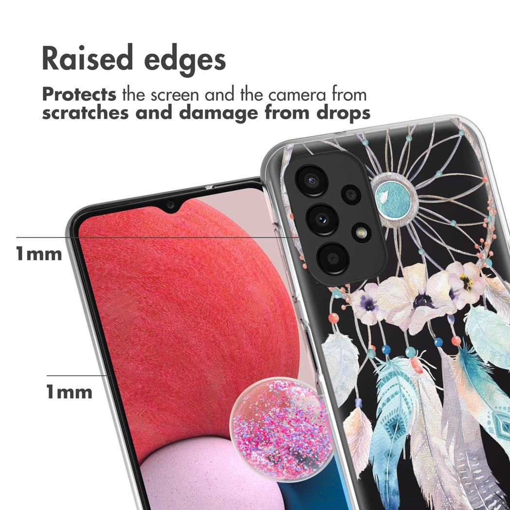 Telefoonhoesje met dromenvanger ontwerp, beschermt rood scherm. Verhoogde randen beschermen scherm en camera.