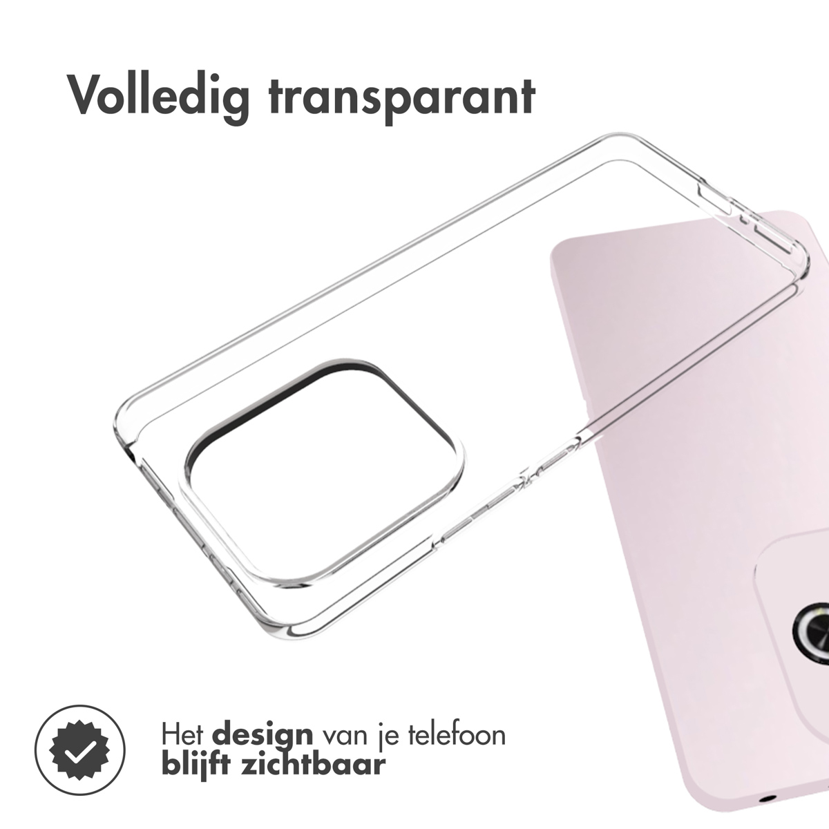 Custodia trasparente. Testo: Il design del tuo telefono rimane visibile.