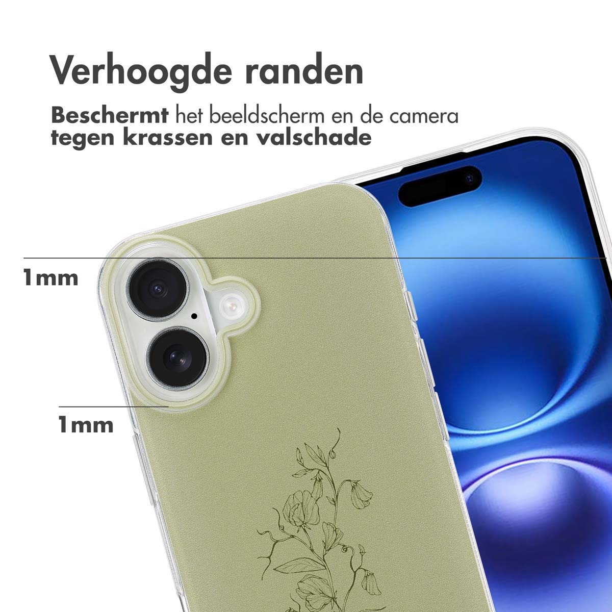Telefoonhoesje met bloemenontwerp, 1 mm verhoogde randen voor camerabescherming.
