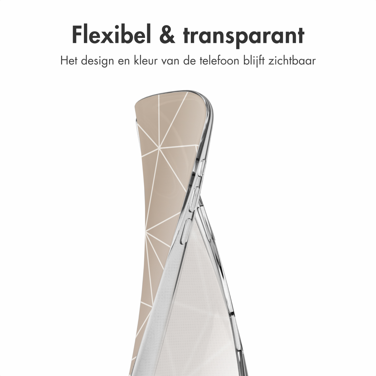 Telefoonhoesje met een geometrisch patroon. De telefoonhoes is transparant en de telefoon is zichtbaar.