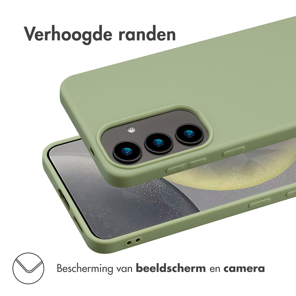 Coque de téléphone verte sur un téléphone avec un dos vert. La coque couvre l'appareil photo.