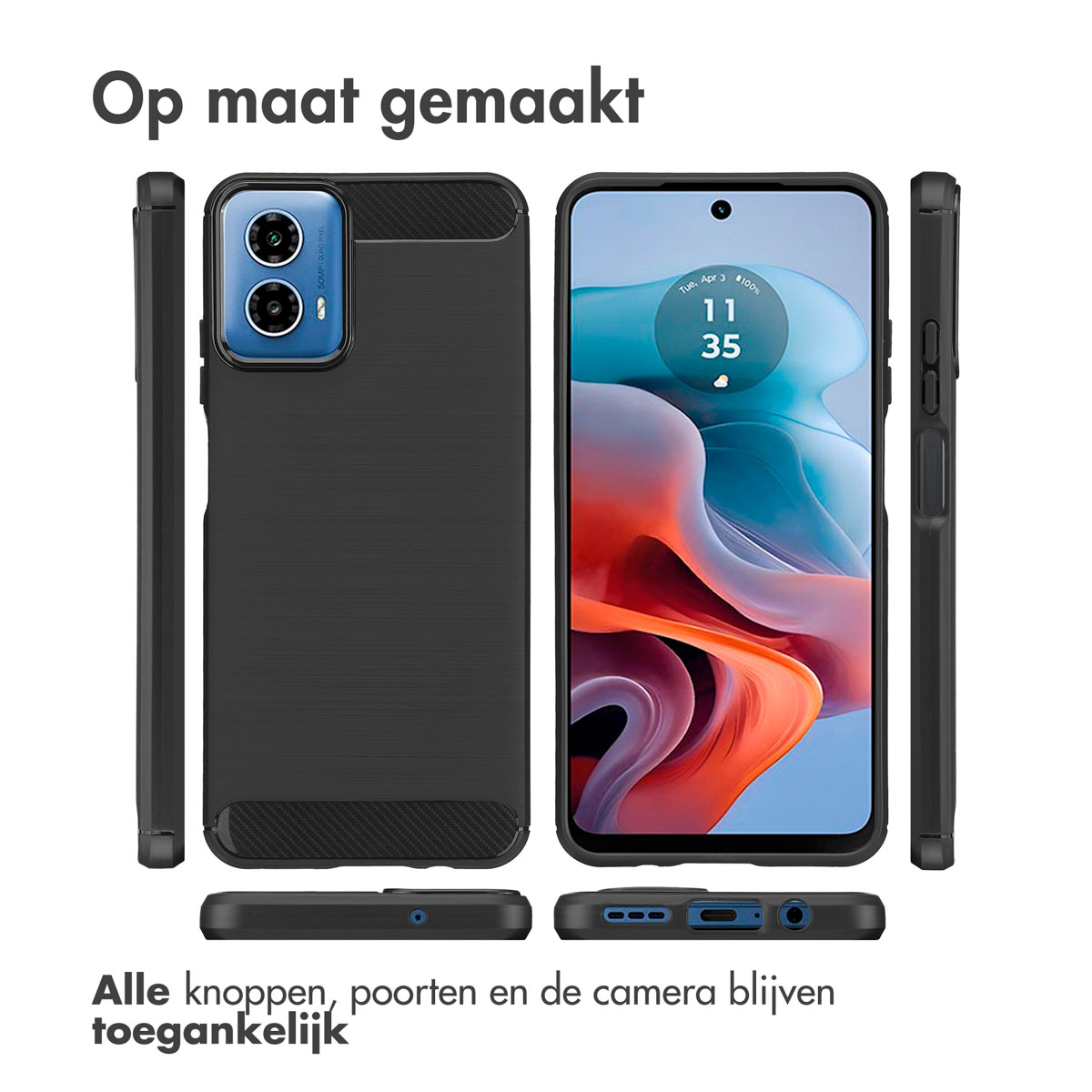 Coque noire avec téléphone à l'intérieur et tous les boutons accessibles.